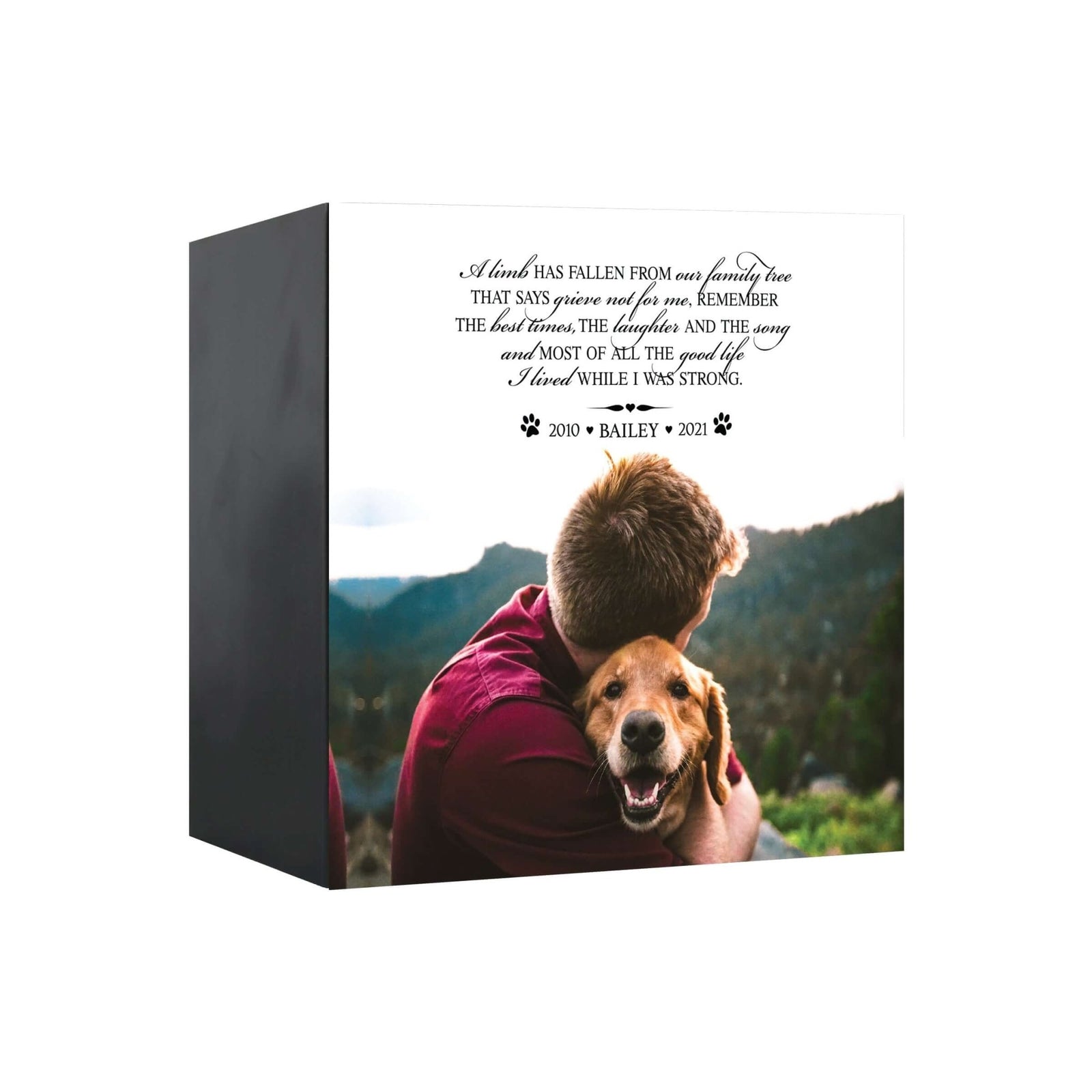 Pet Memorial Custom Photo Shadow Box Cremation Urn - A Limb Has Fallen From Our Family Tree - LifeSong Milestones