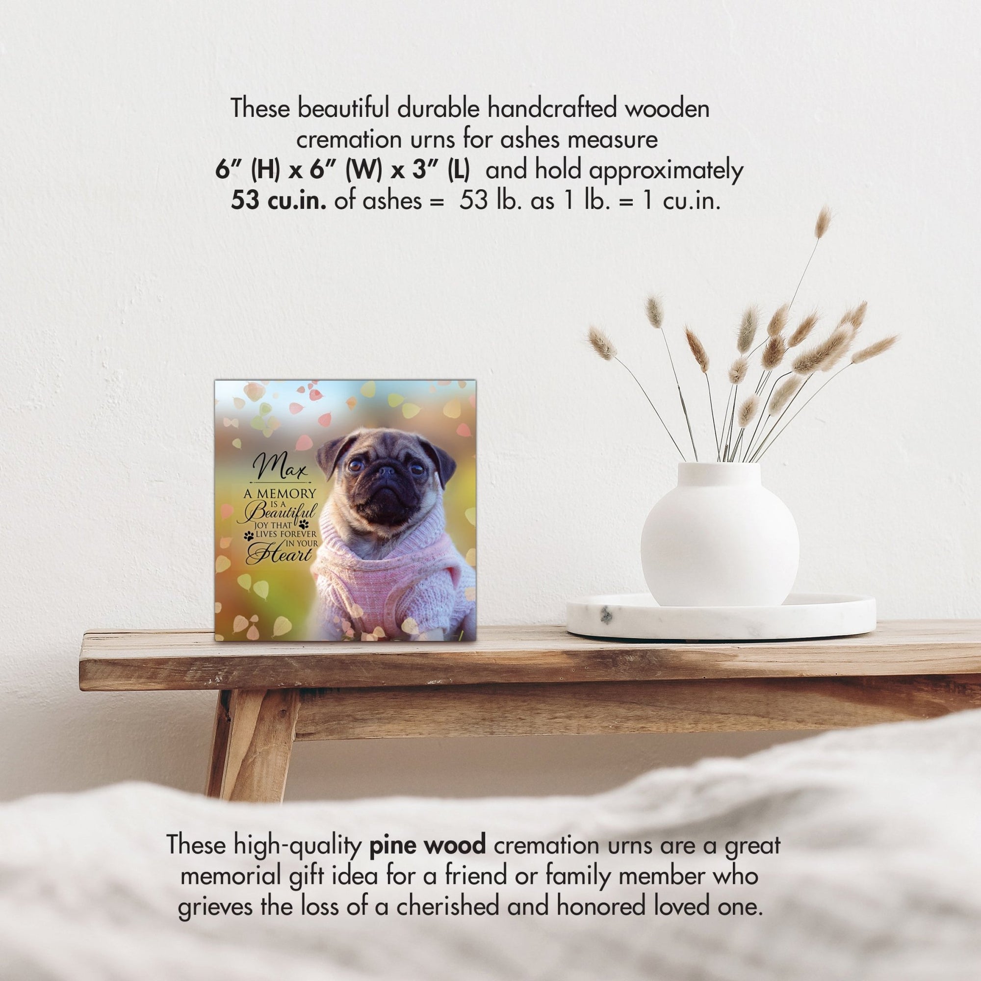 Pet Memorial Custom Photo Shadow Box Cremation Urn - A Memory Is A Beautiful Joy - LifeSong Milestones