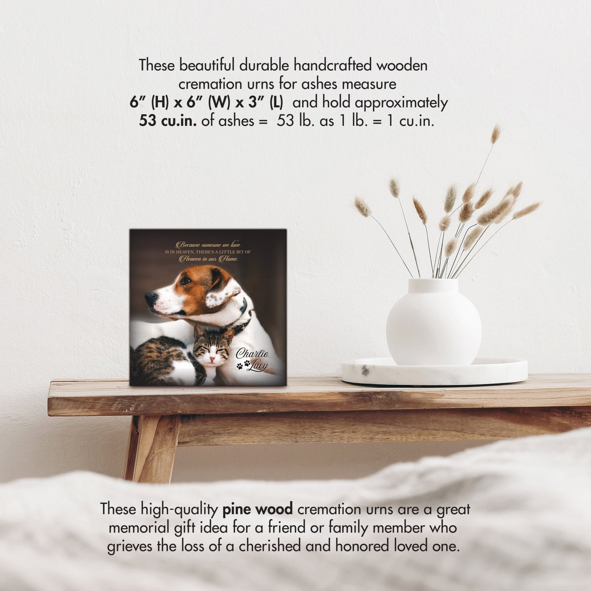 Pet Memorial Custom Photo Shadow Box Cremation Urn - Because Someone We Love Is In Heaven - LifeSong Milestones