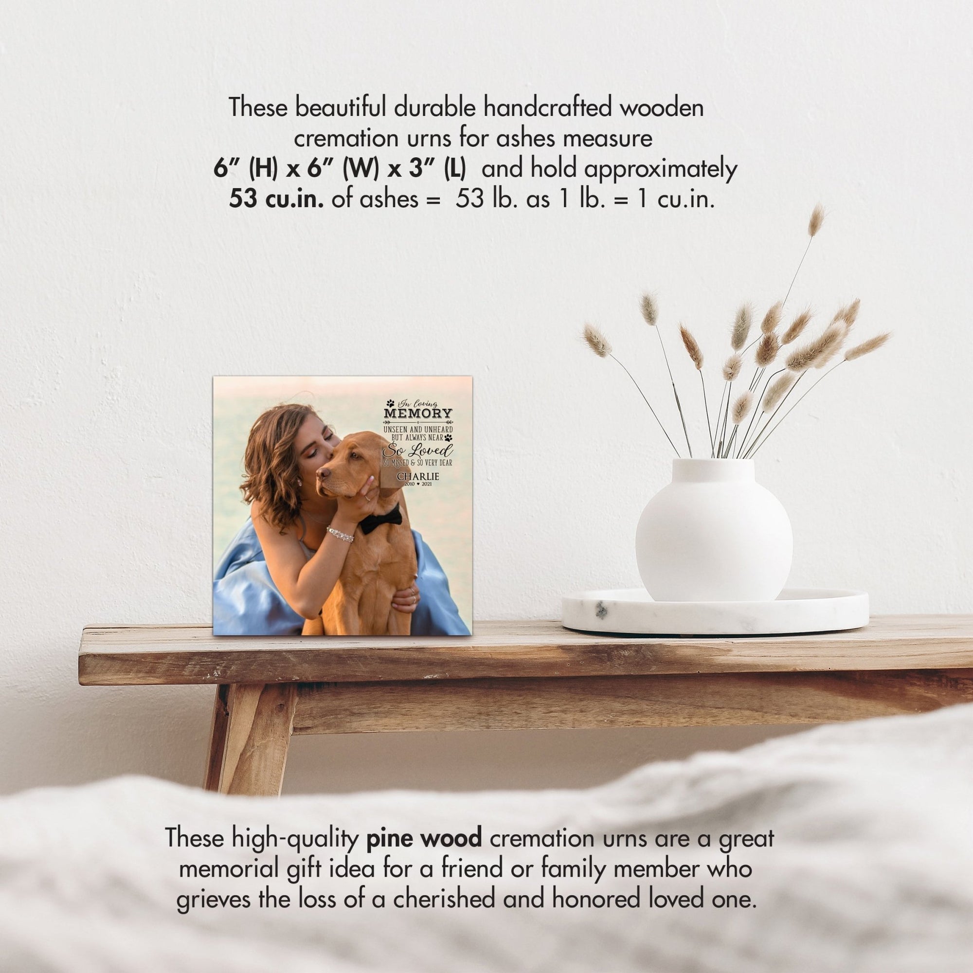 Pet Memorial Custom Photo Shadow Box Cremation Urn - In Loving Memory - LifeSong Milestones