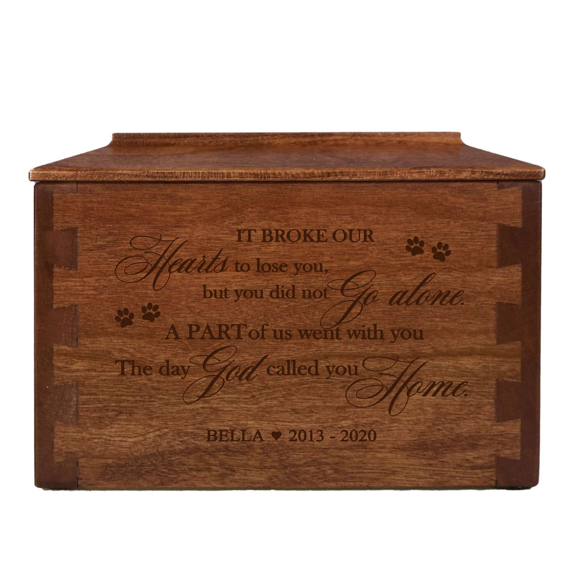 Pet Memorial Dovetail Cremation Urn Box for Dog or Cat - It Broke Our Hearts To Lose You - LifeSong Milestones