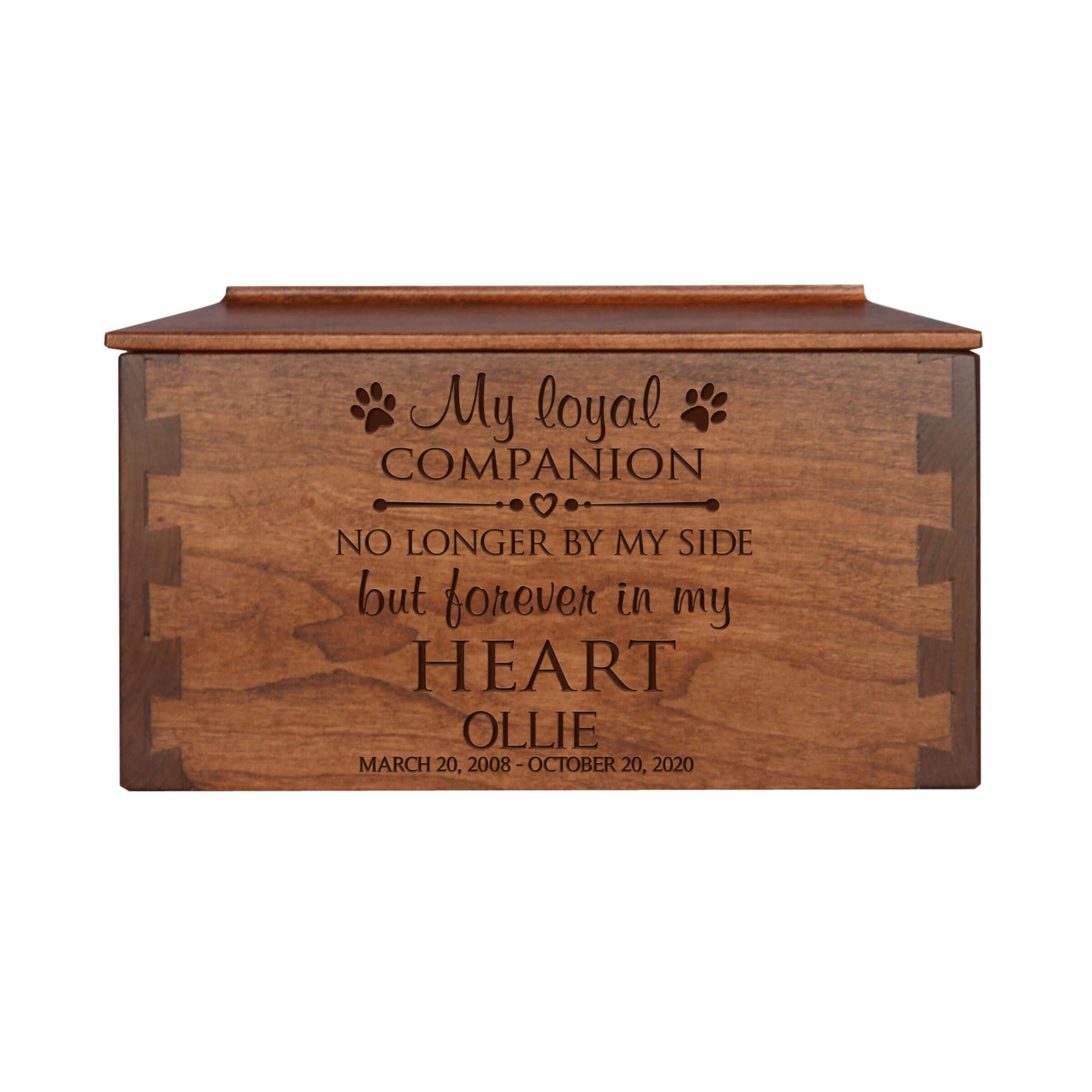 Pet Memorial Dovetail Cremation Urn Box for Dog or Cat - My Loyal Companion - LifeSong Milestones