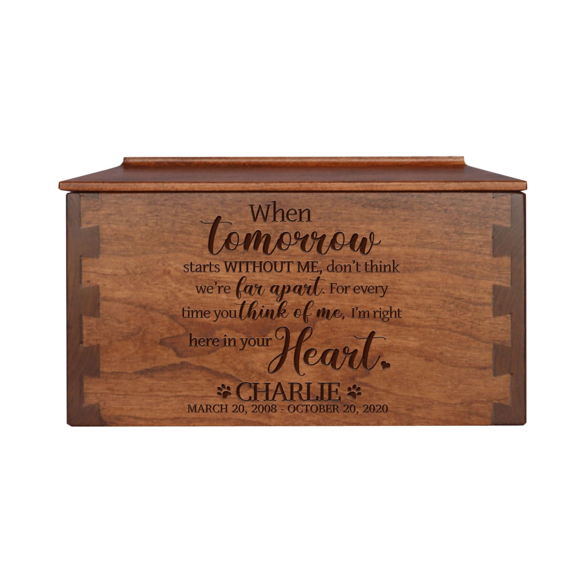 Pet Memorial Dovetail Cremation Urn Box for Dog or Cat - When Tomorrow Starts Without Me - LifeSong Milestones