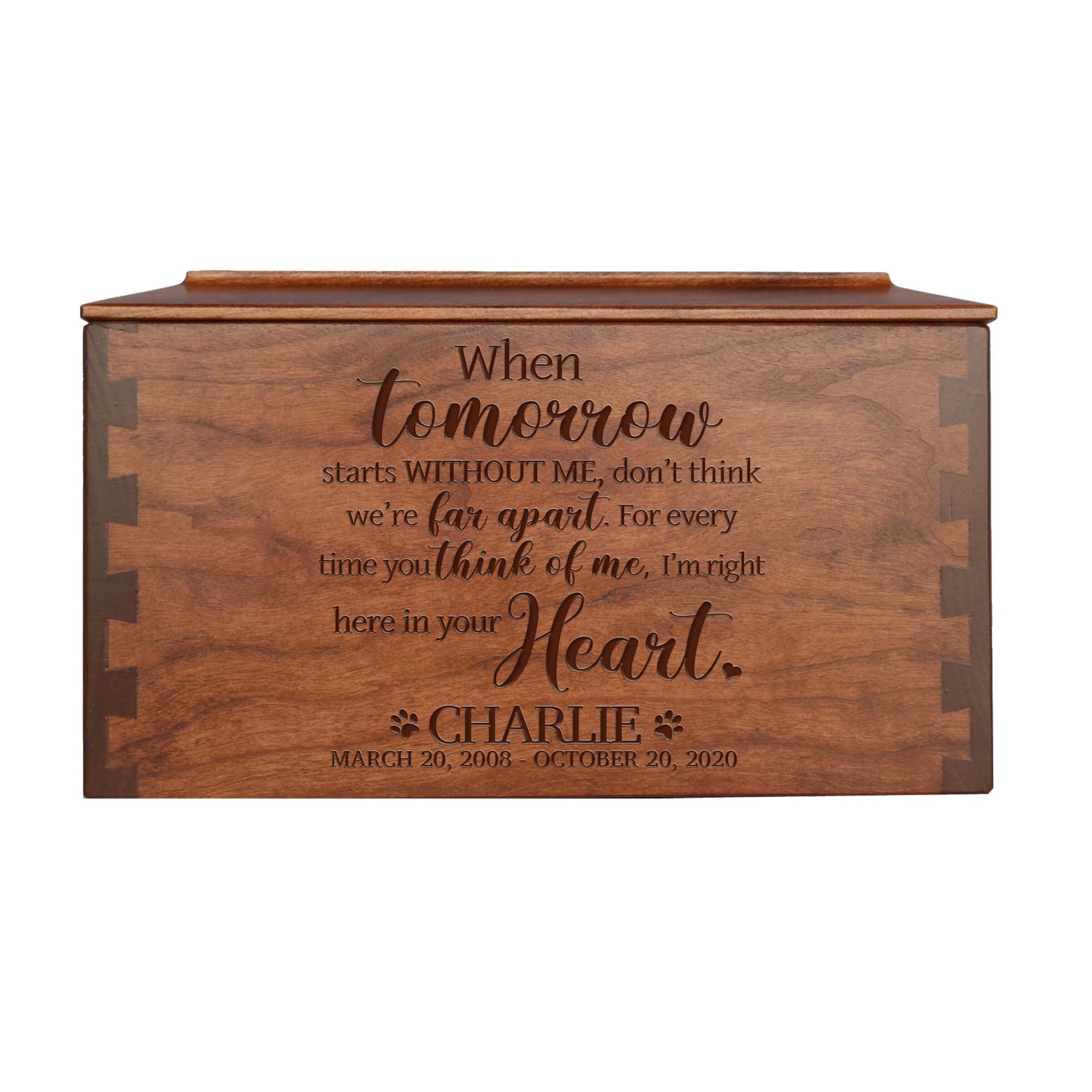 Pet Memorial Dovetail Cremation Urn Box for Dog or Cat - When Tomorrow Starts Without Me - LifeSong Milestones