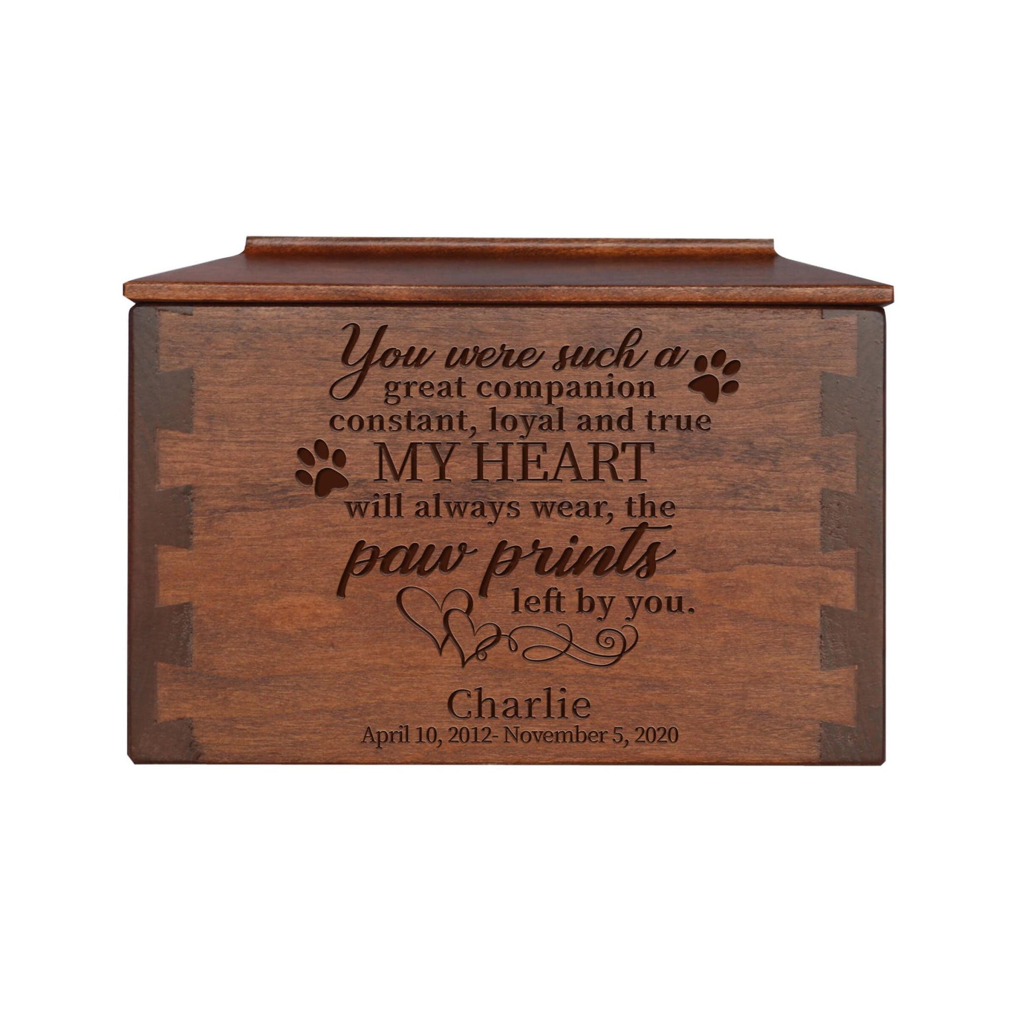 Pet Memorial Dovetail Cremation Urn Box for Dog or Cat - You Were Such A Great Companion - LifeSong Milestones