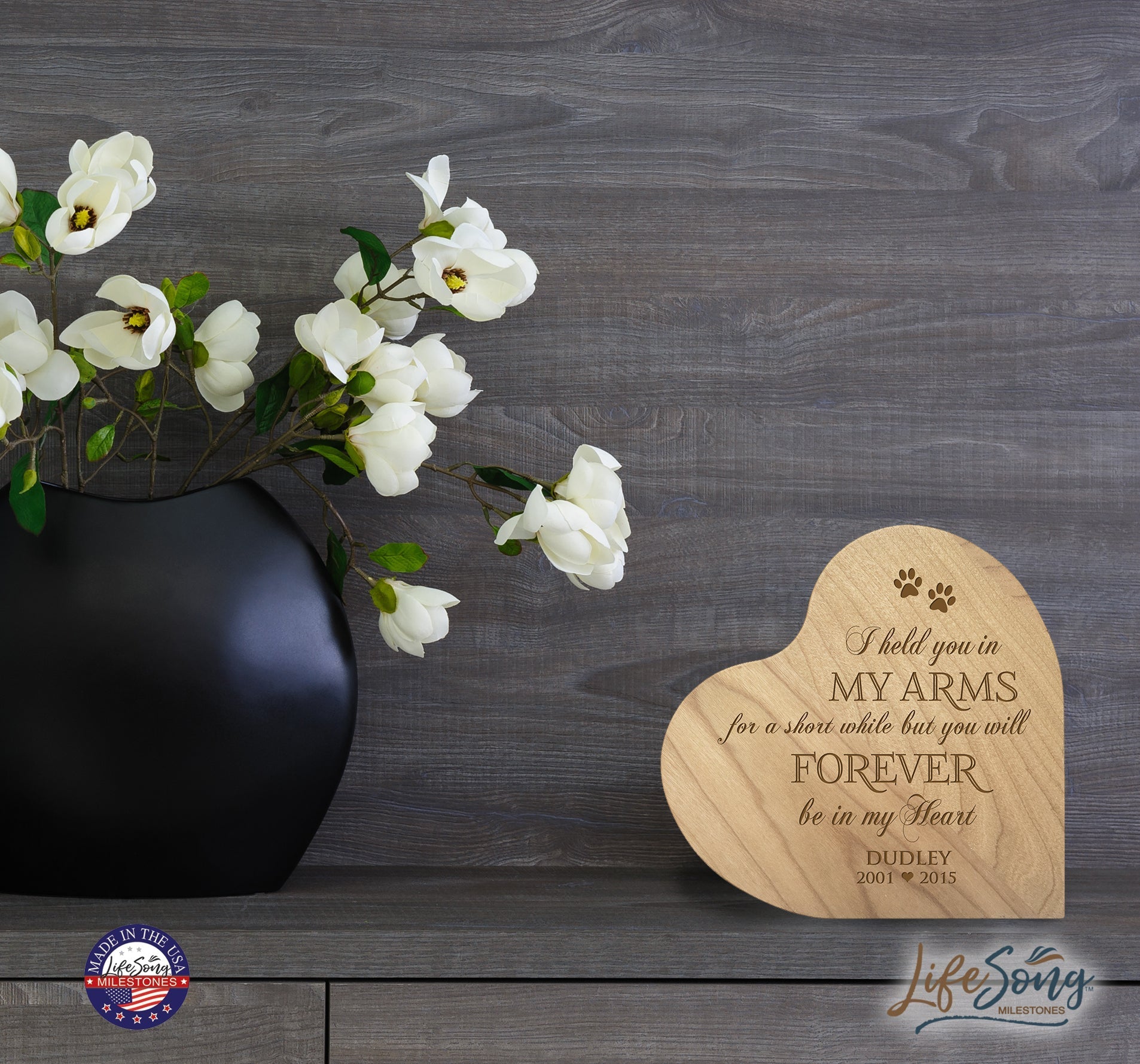 Pet Memorial Heart Block Décor - I Held You In My Arms - LifeSong Milestones