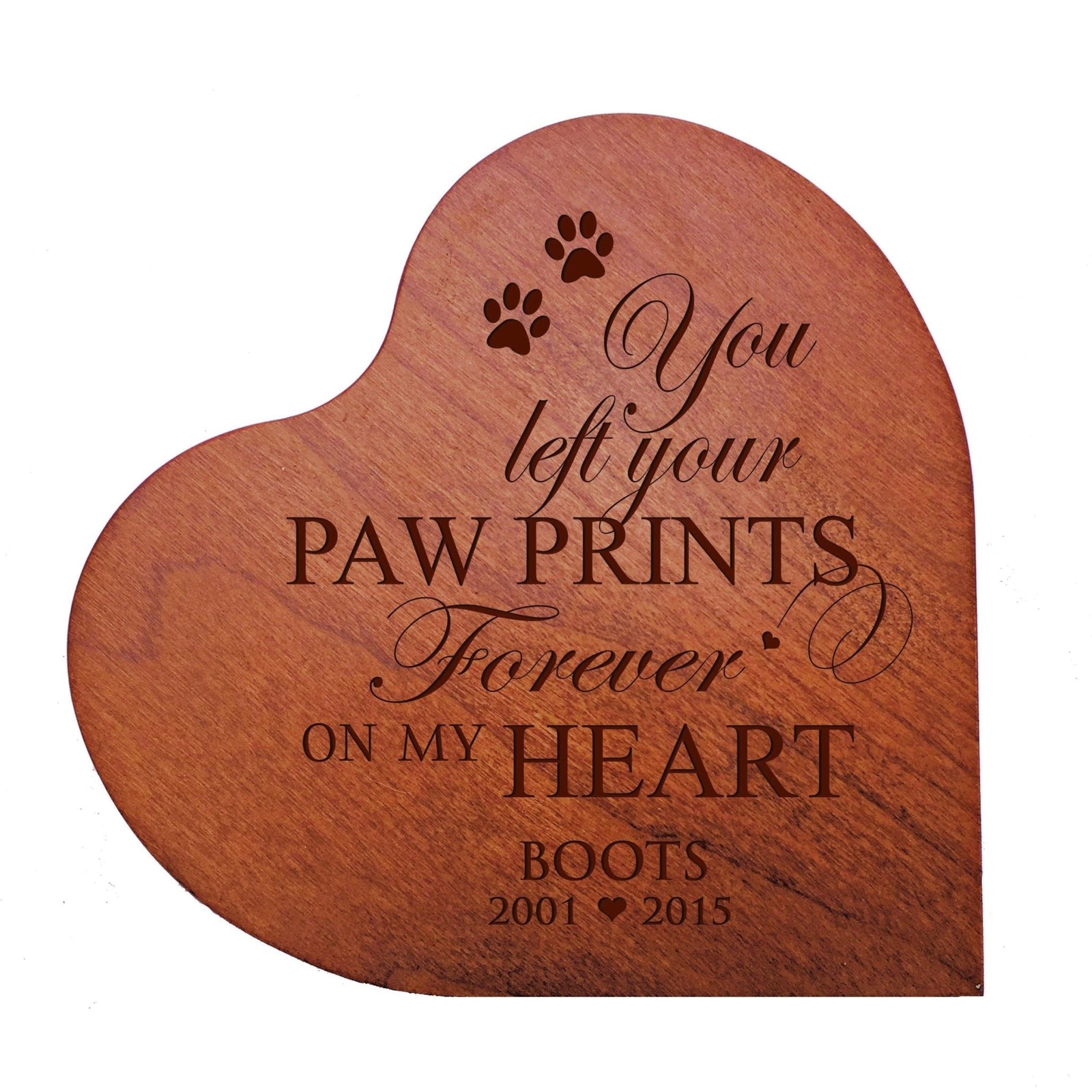 Pet Memorial Heart Block Décor - You Left Your Paw Prints - LifeSong Milestones