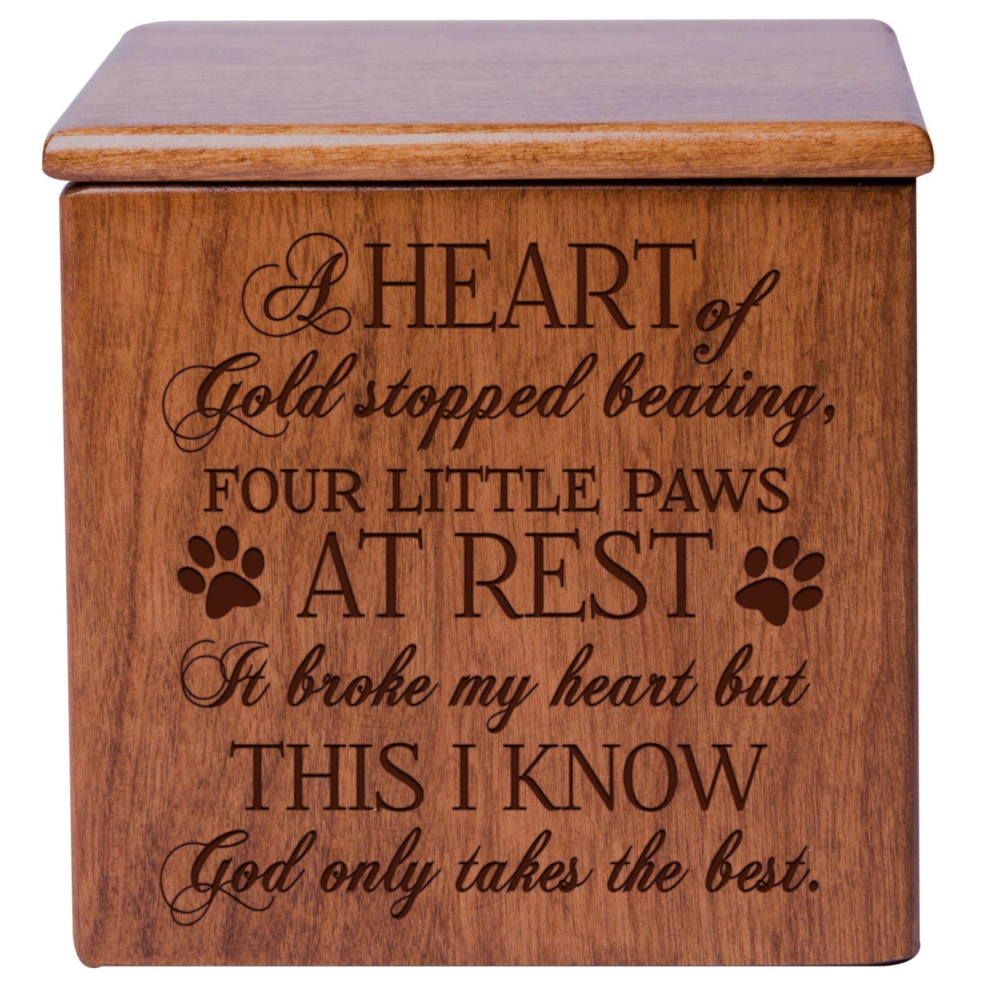 Pet Memorial Keepsake Cremation Urn Box for Dog or Cat - A Heart of Gold - LifeSong Milestones