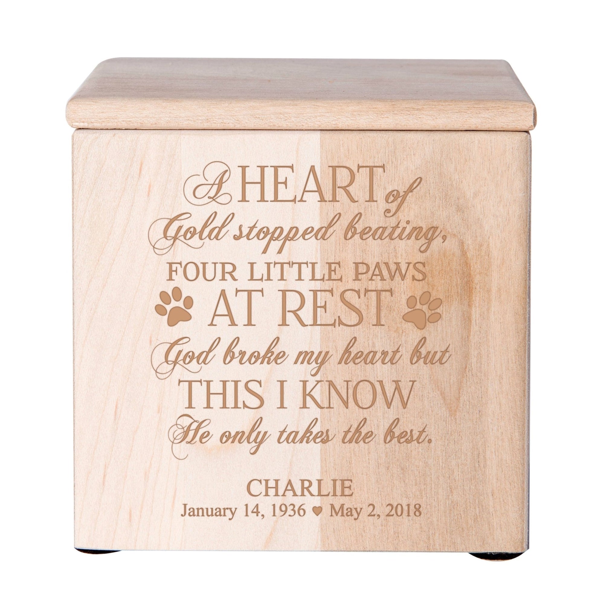 Small Wooden Keepsake Pet Urn Box for Ashes