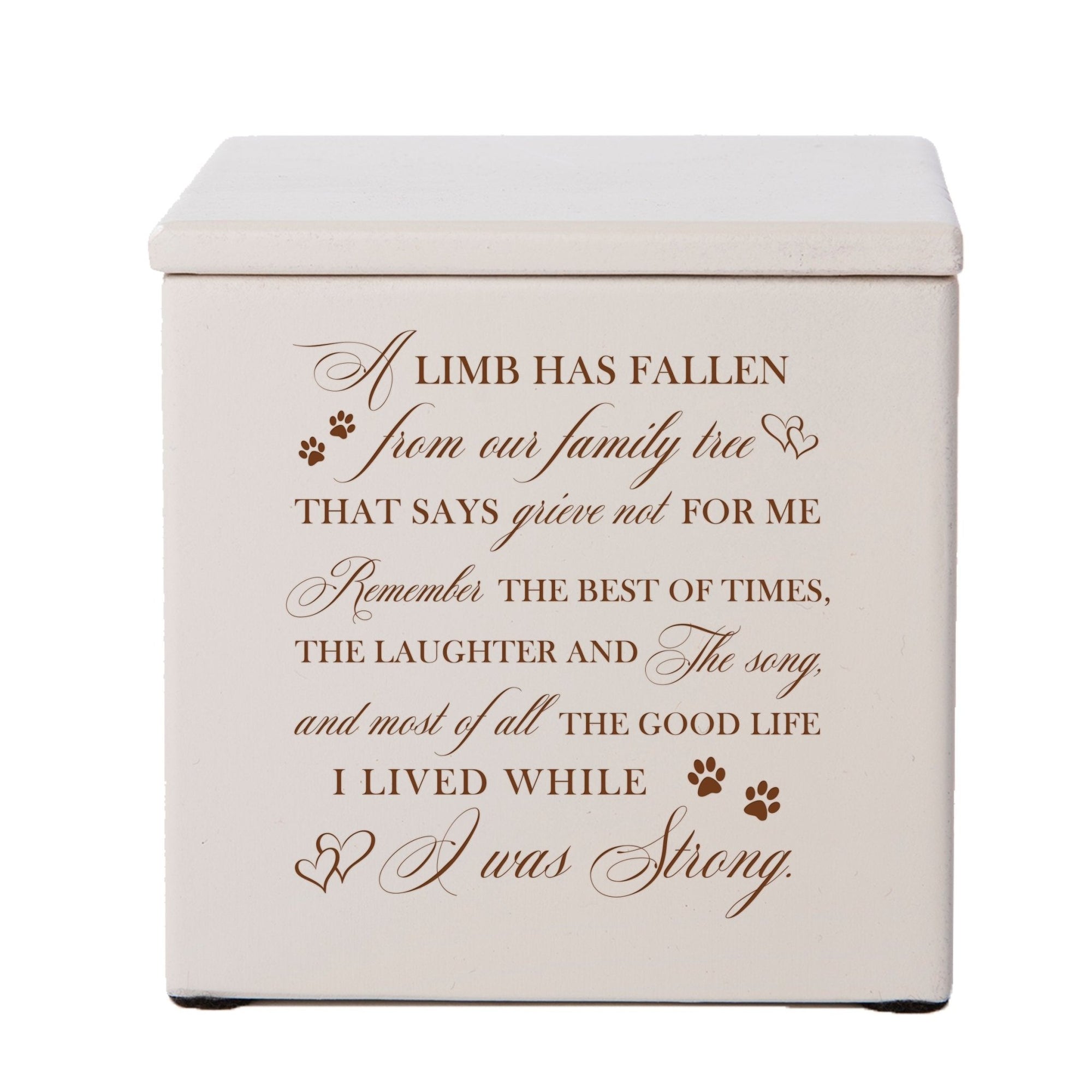 Pet Memorial Keepsake Cremation Urn Box for Dog or Cat - A Limb Has Fallen From Our Family Tree - LifeSong Milestones