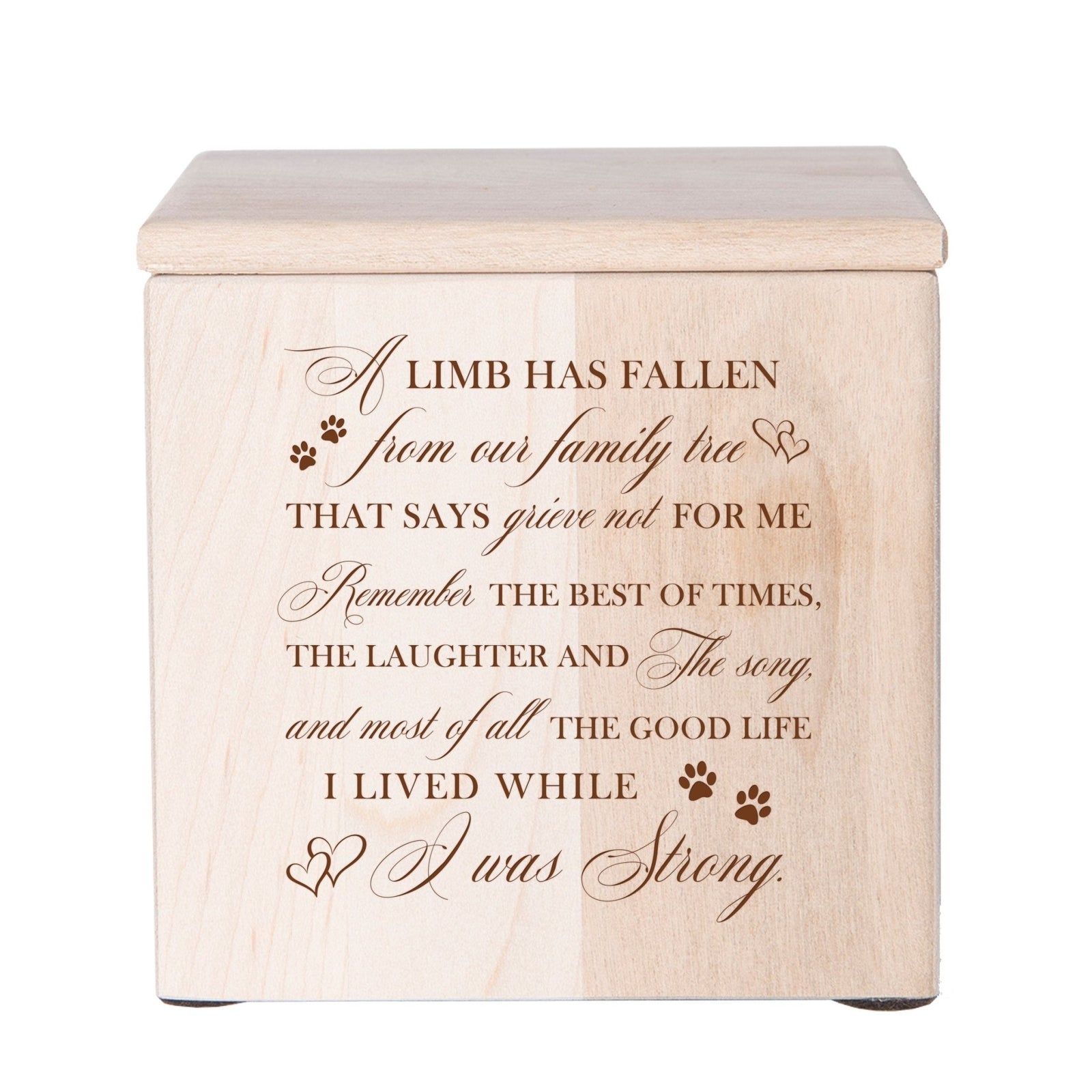 Pet Memorial Keepsake Cremation Urn Box for Dog or Cat - A Limb Has Fallen From Our Family Tree - LifeSong Milestones