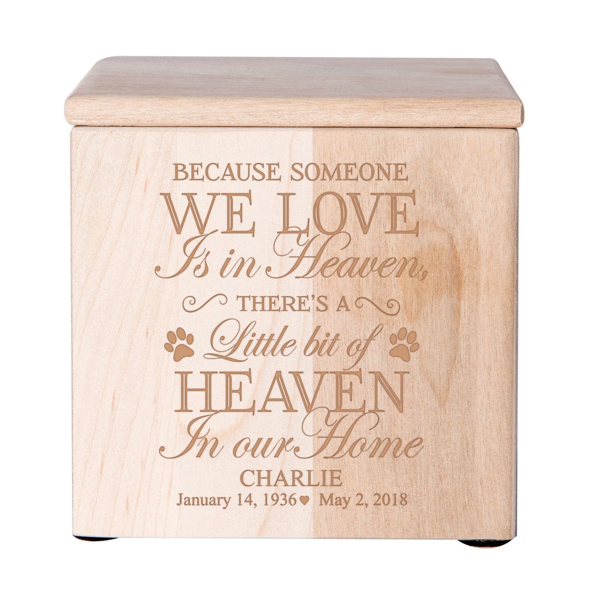 Pet Memorial Keepsake Cremation Urn Box for Dog or Cat - Because Someone We Love Is In Heaven - LifeSong Milestones