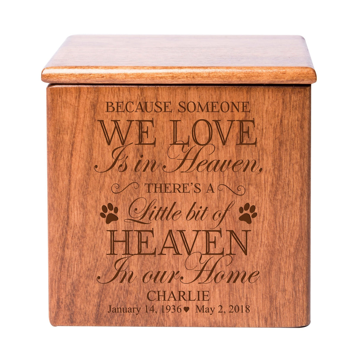 Pet Memorial Keepsake Cremation Urn Box for Dog or Cat - Because Someone We Love Is In Heaven - LifeSong Milestones