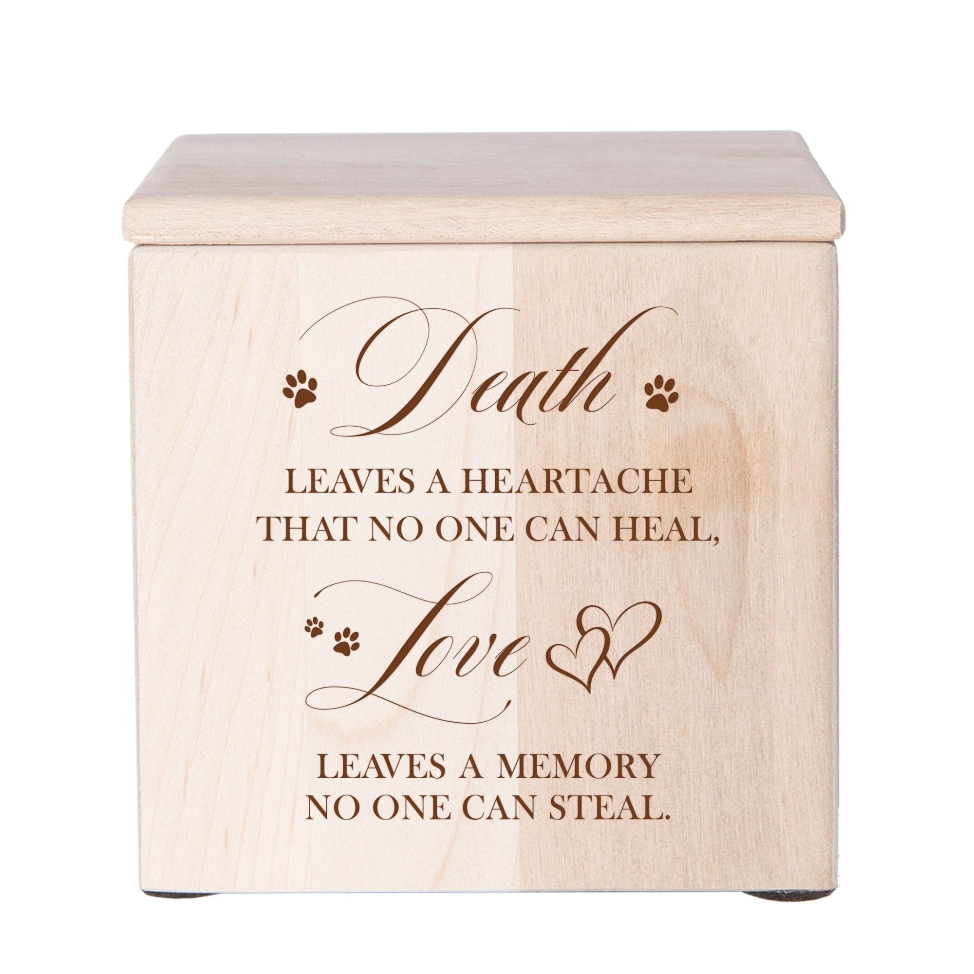 Pet Memorial Keepsake Cremation Urn Box for Dog or Cat - Death Leaves A Heartache - LifeSong Milestones