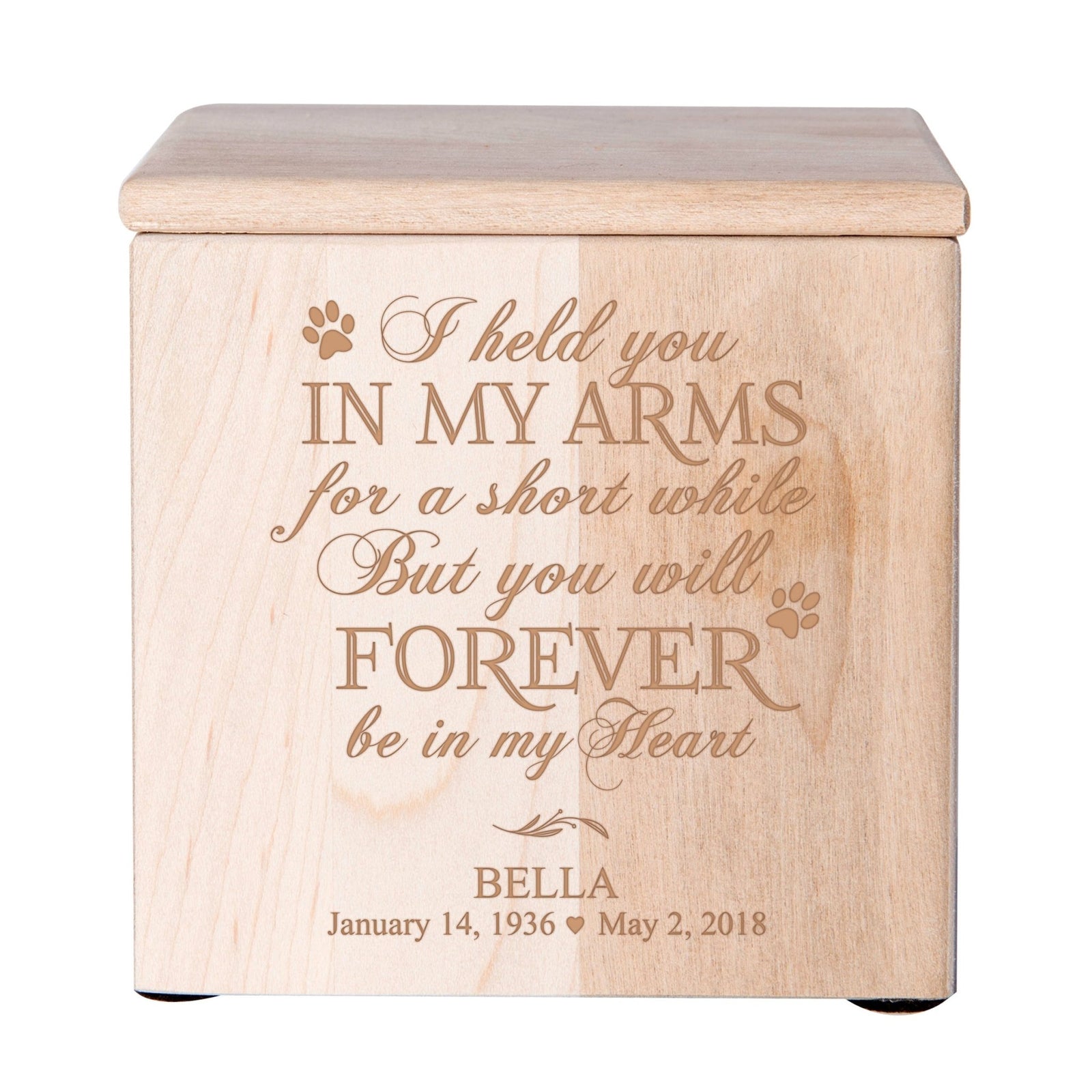 Personalized Pet Memorial Wooden Keepsake Cremation Urn Box for Dog or Cat