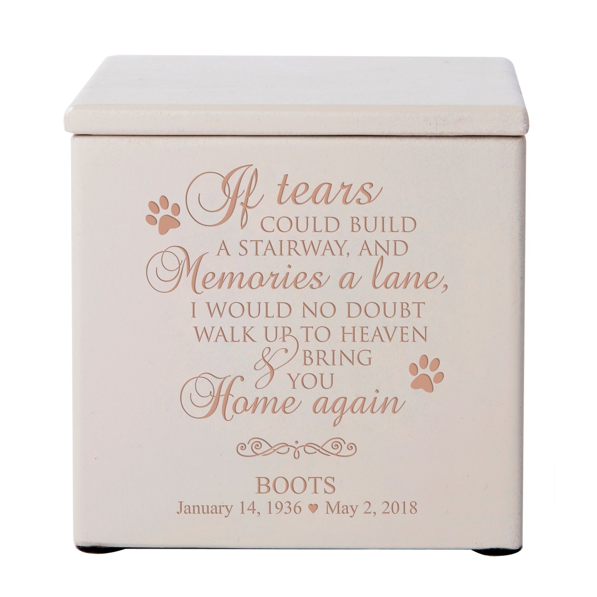 Personalized Pet Memorial Wooden Keepsake Cremation Urn Box for Dog or Cat