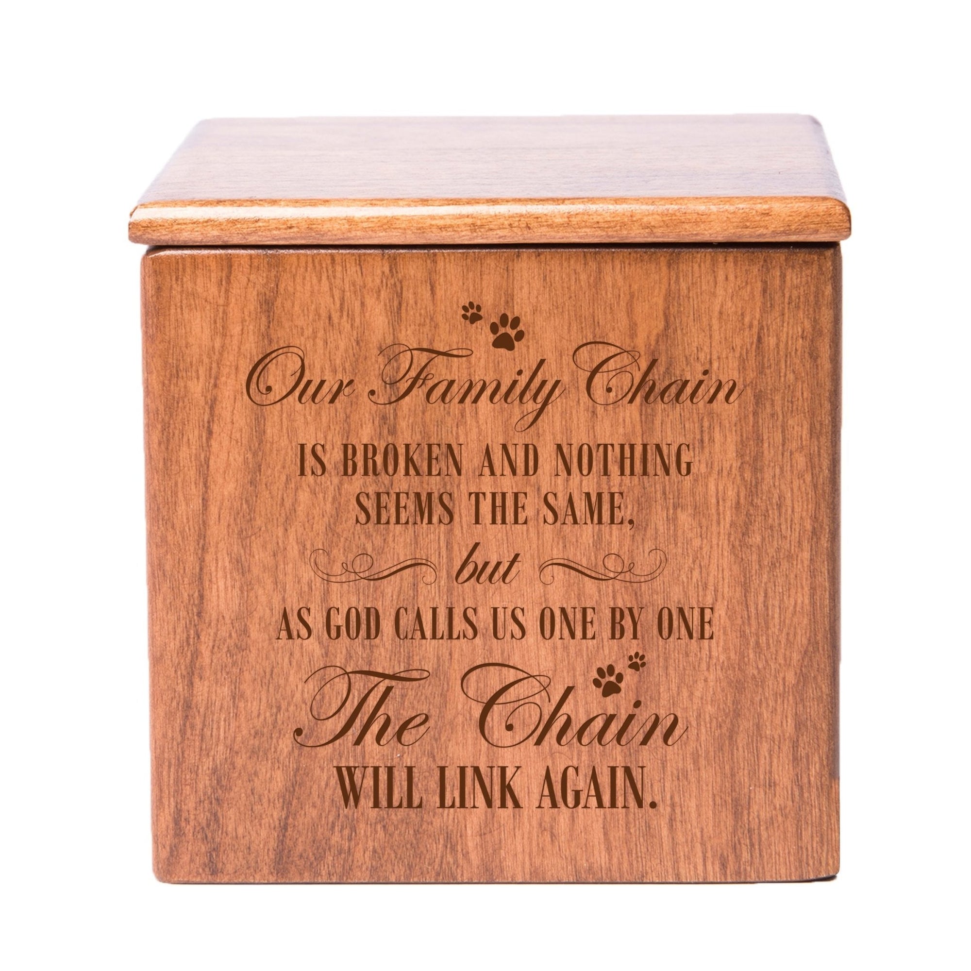 Pet Memorial Keepsake Cremation Urn Box for Dog or Cat - Our Family Chain Is Broken - LifeSong Milestones