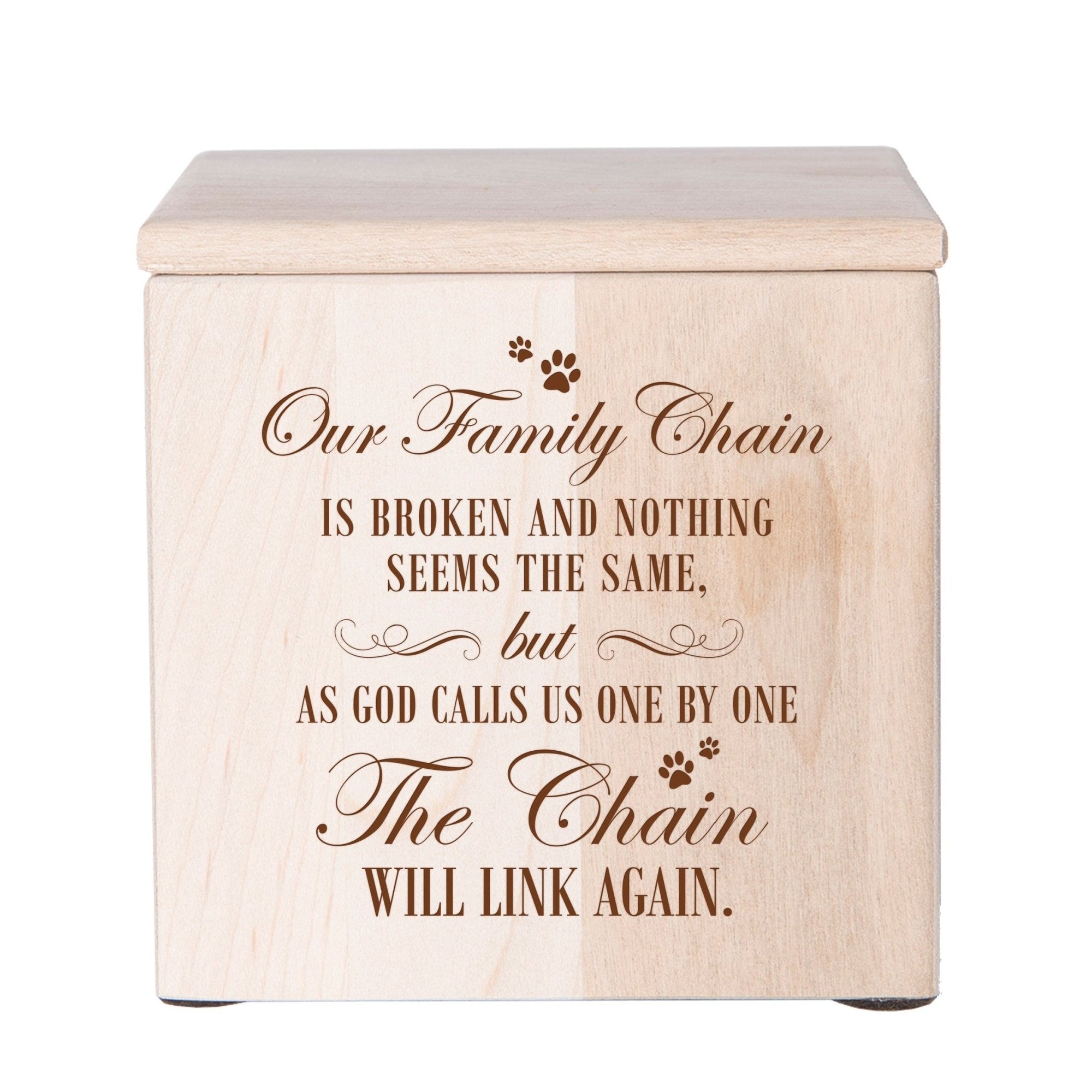 Pet Memorial Keepsake Cremation Urn Box for Dog or Cat - Our Family Chain Is Broken - LifeSong Milestones