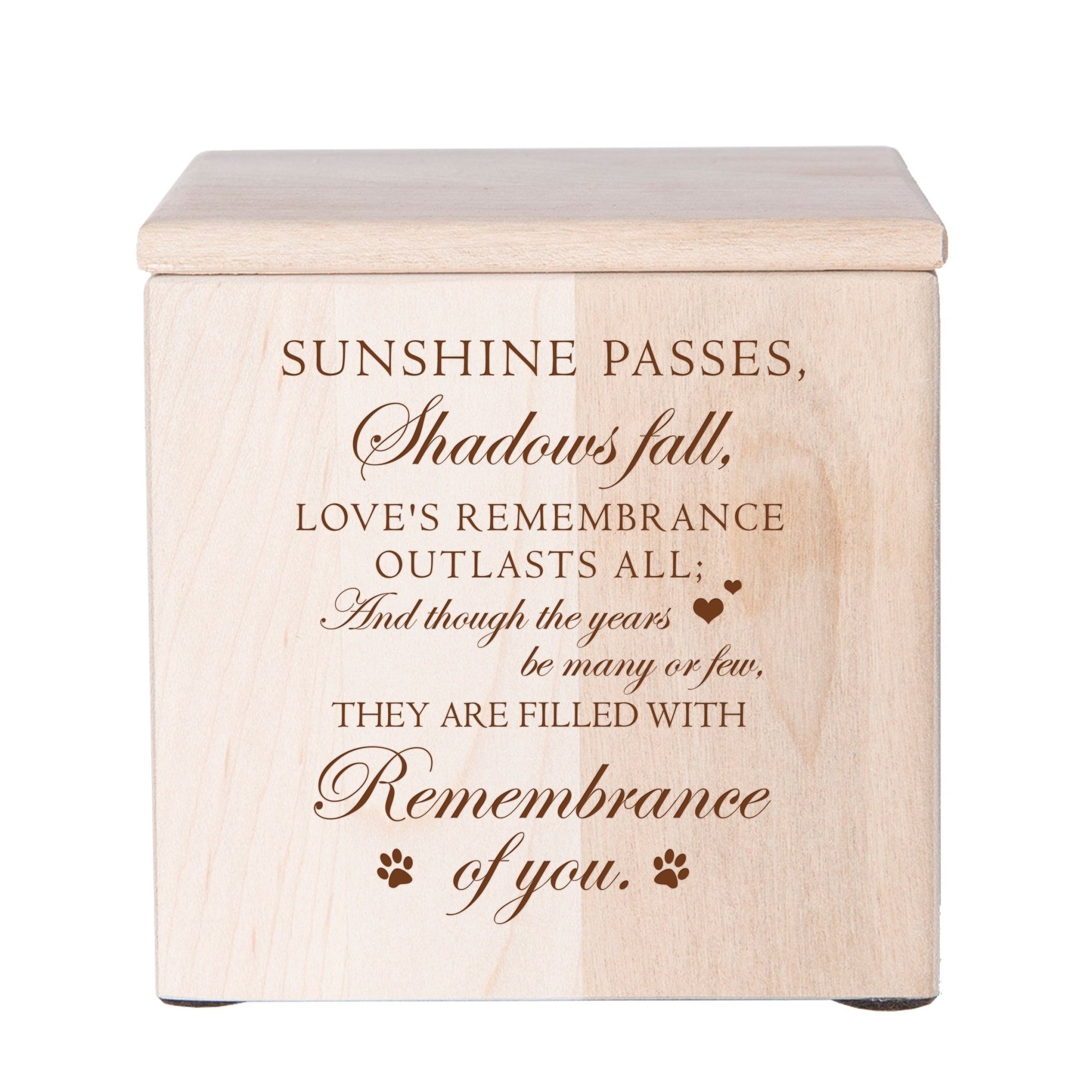 Pet Memorial Keepsake Cremation Urn Box for Dog or Cat - Sunshine Passes, Shadows Fall - LifeSong Milestones