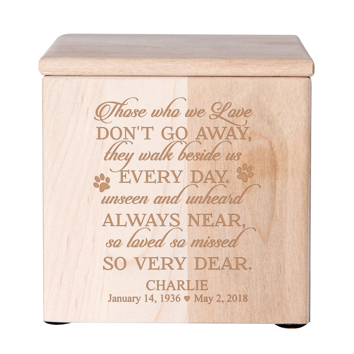 Pet Memorial Keepsake Cremation Urn Box for Dog or Cat - Those Who We Love Don&#39;t Go Away - LifeSong Milestones