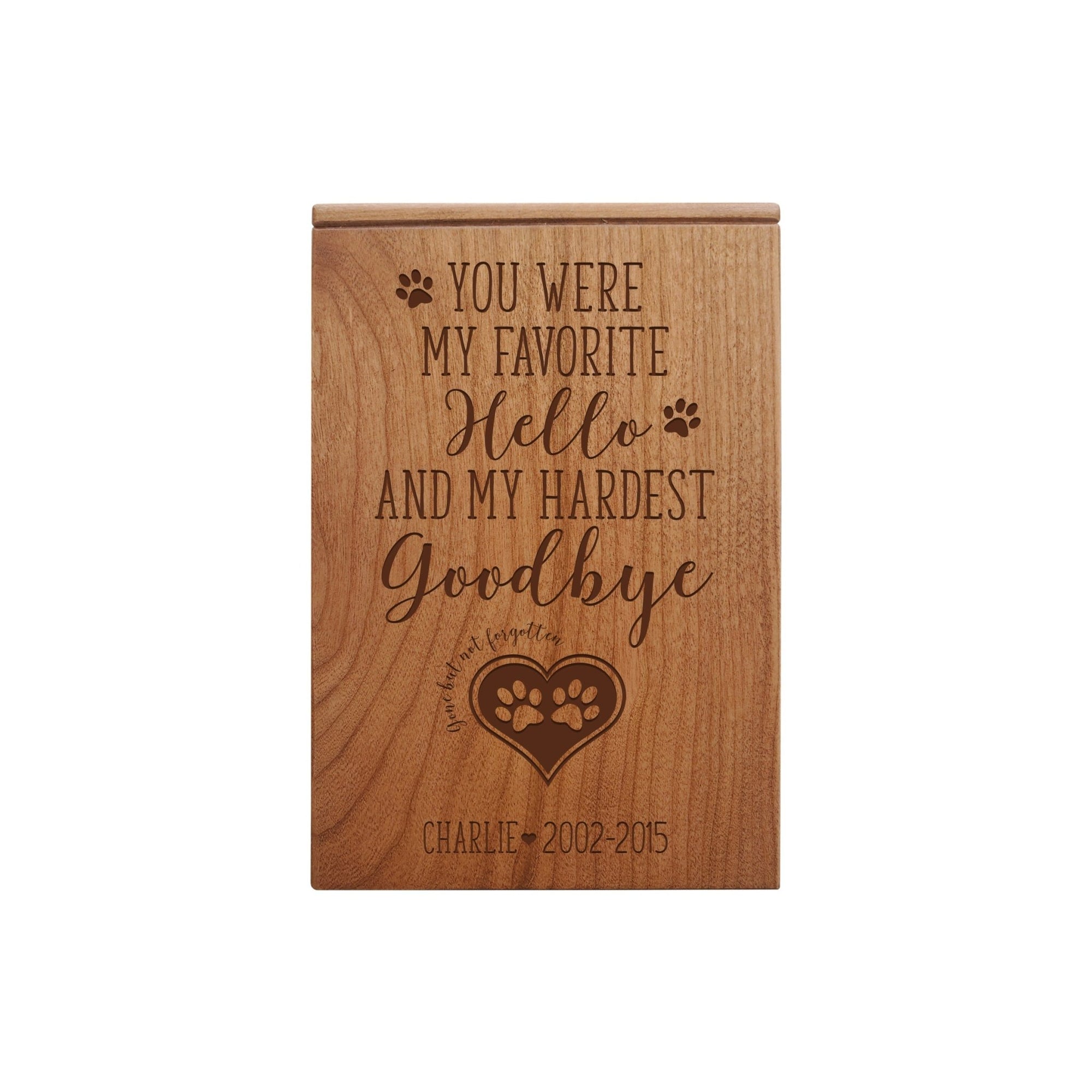 Pet Memorial Keepsake Cremation Urn Box For Dog or Cat - You Were My Favorite Hello - LifeSong Milestones