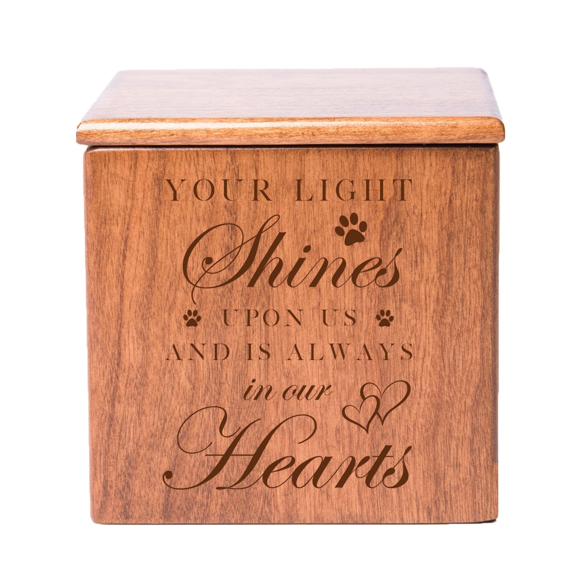 Pet Memorial Keepsake Cremation Urn Box for Dog or Cat - Your Light Shines Upon Us - LifeSong Milestones