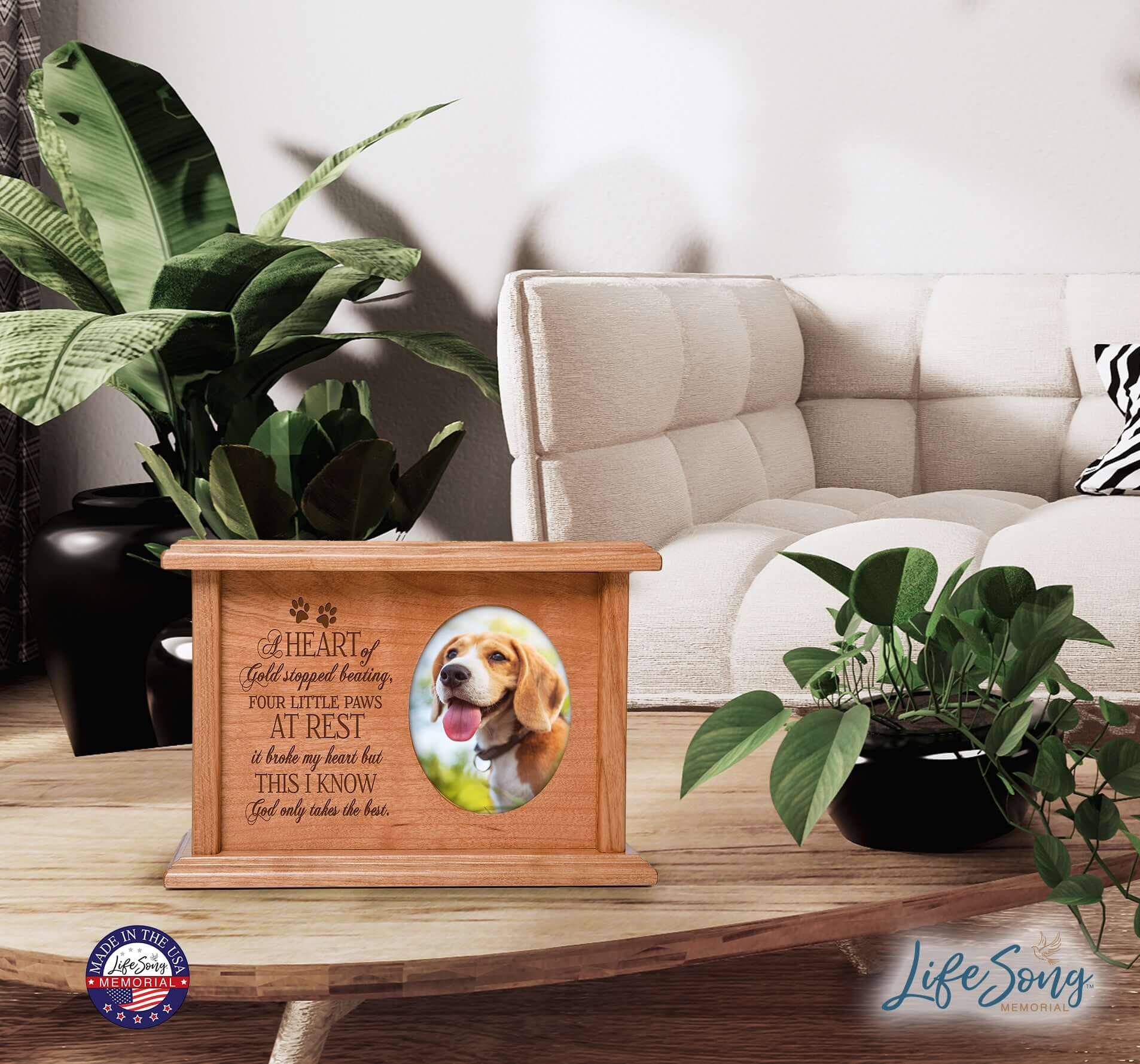 Pet Memorial Picture Cremation Urn Box for Dog or Cat - A Heart Of Gold - LifeSong Milestones