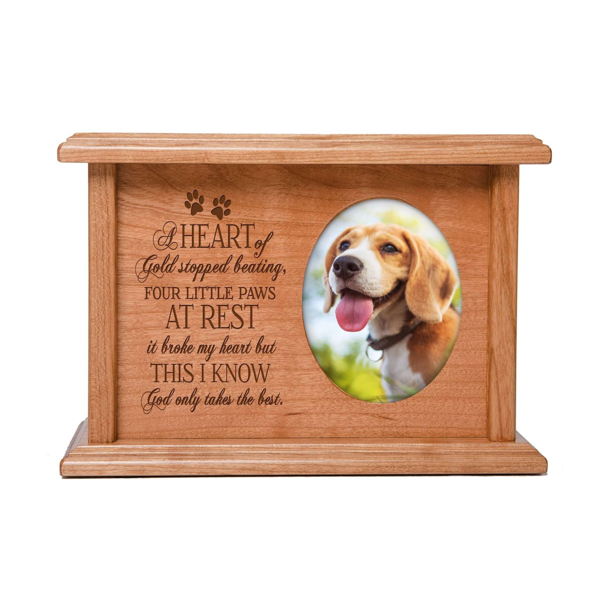 Pet Memorial Picture Cremation Urn Box for Dog or Cat - A Heart Of Gold - LifeSong Milestones