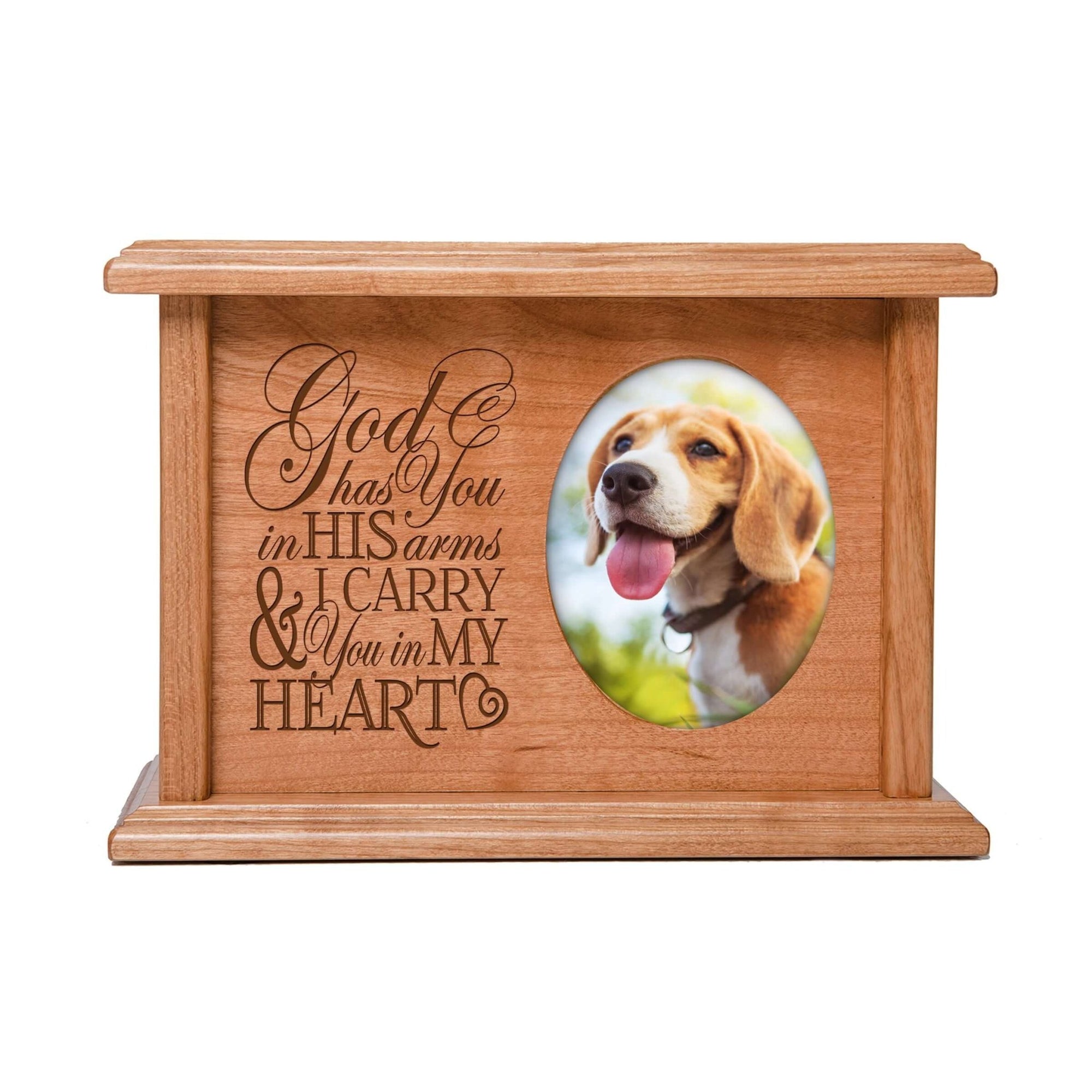 Pet Memorial Picture Cremation Urn Box for Dog or Cat - God Has You In His Arms - LifeSong Milestones