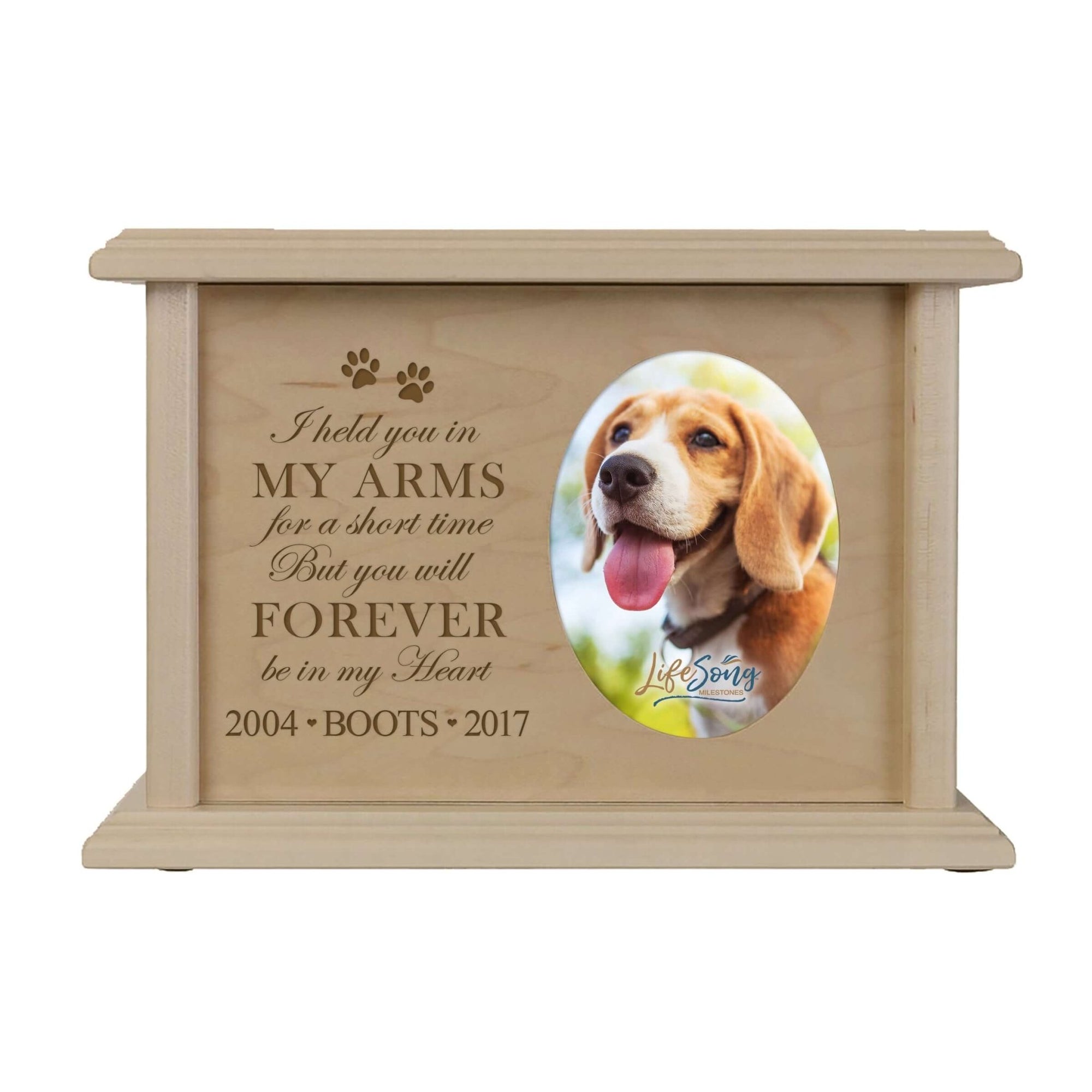 Pet Memorial Picture Cremation Urn Box for Dog or Cat - I Held You In My Arms - LifeSong Milestones