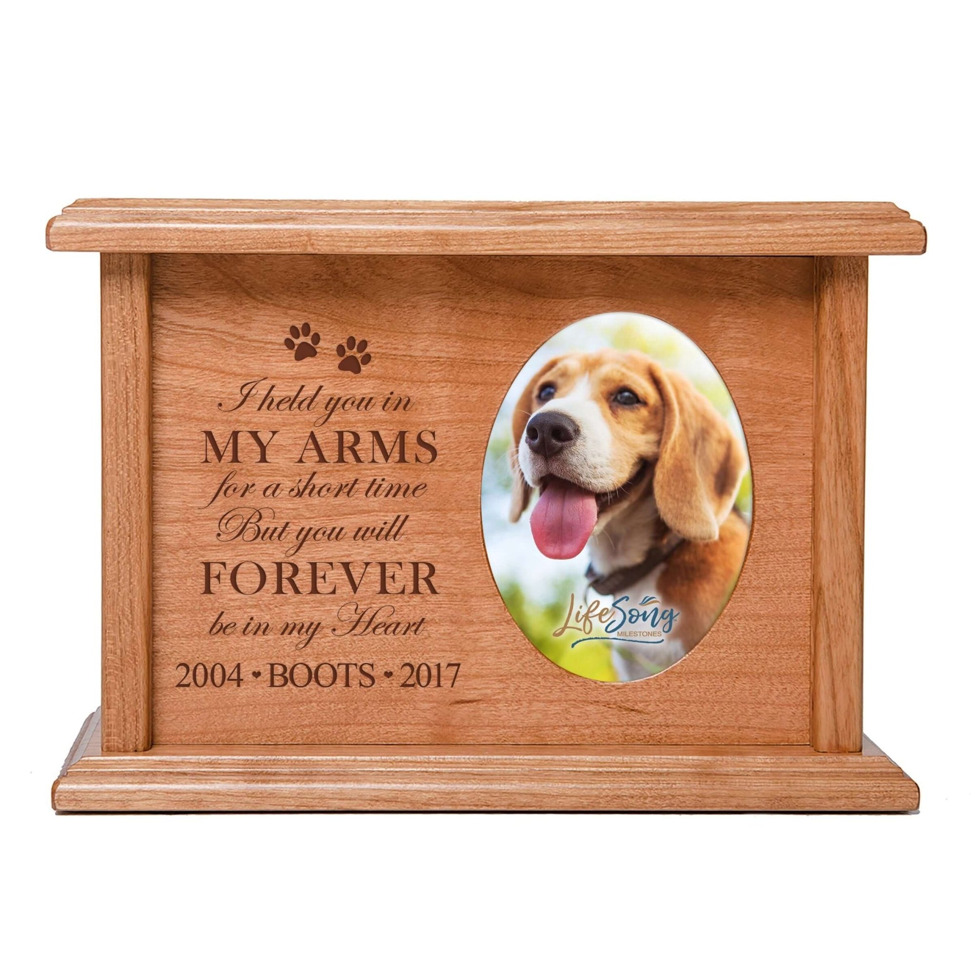 Pet Memorial Picture Cremation Urn Box for Dog or Cat - I Held You In My Arms - LifeSong Milestones