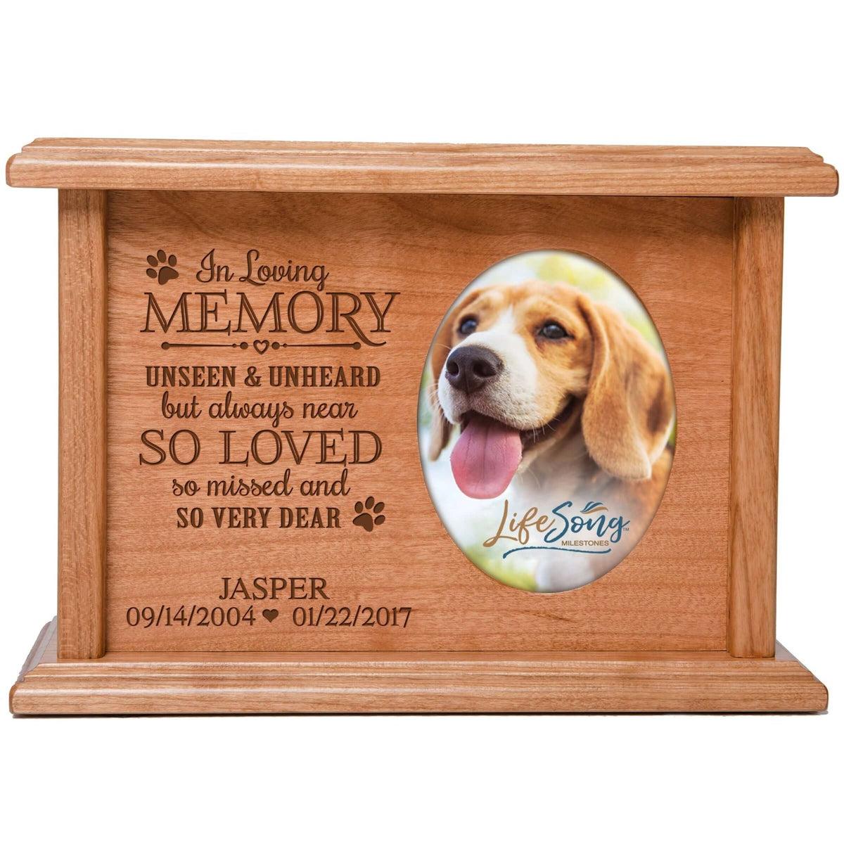 Pet Memorial Picture Cremation Urn Box for Dog or Cat - In Loving Memory - LifeSong Milestones