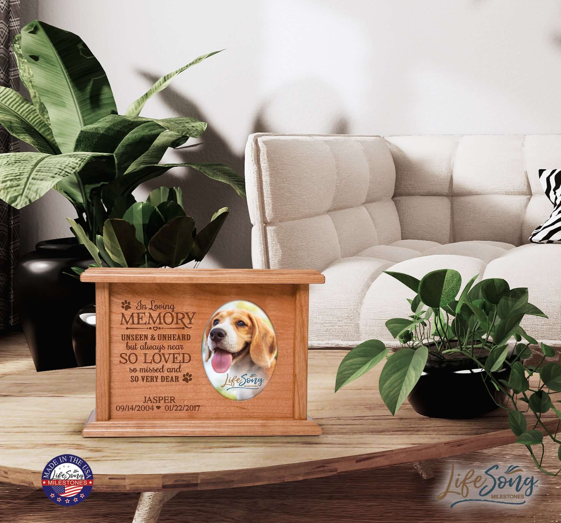 Pet Memorial Picture Cremation Urn Box for Dog or Cat - In Loving Memory - LifeSong Milestones