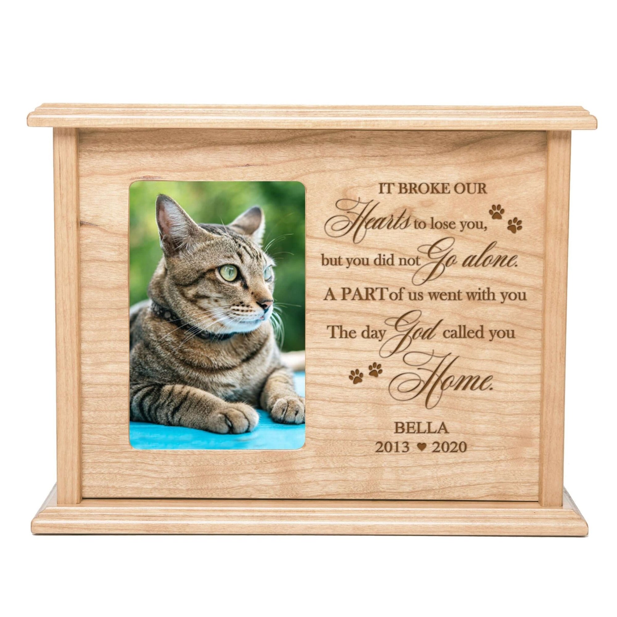 Pet Memorial Picture Cremation Urn Box for Dog or Cat - It Broke Our Hearts To Lose You - LifeSong Milestones