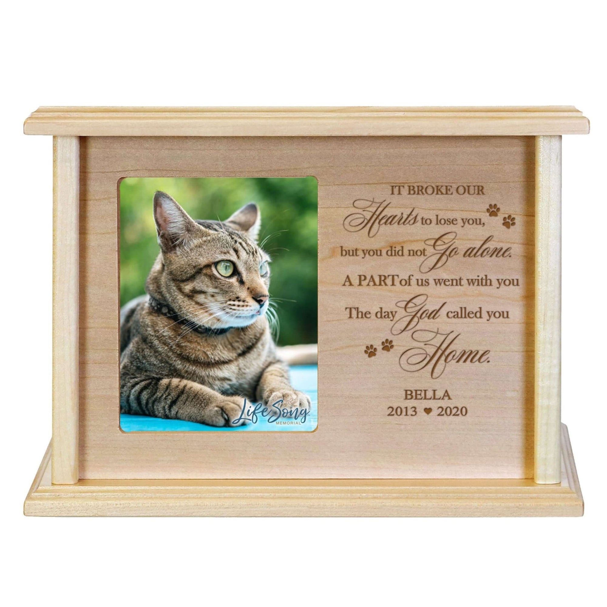 Pet Memorial Picture Cremation Urn Box for Dog or Cat - It Broke Our Hearts To Lose You - LifeSong Milestones