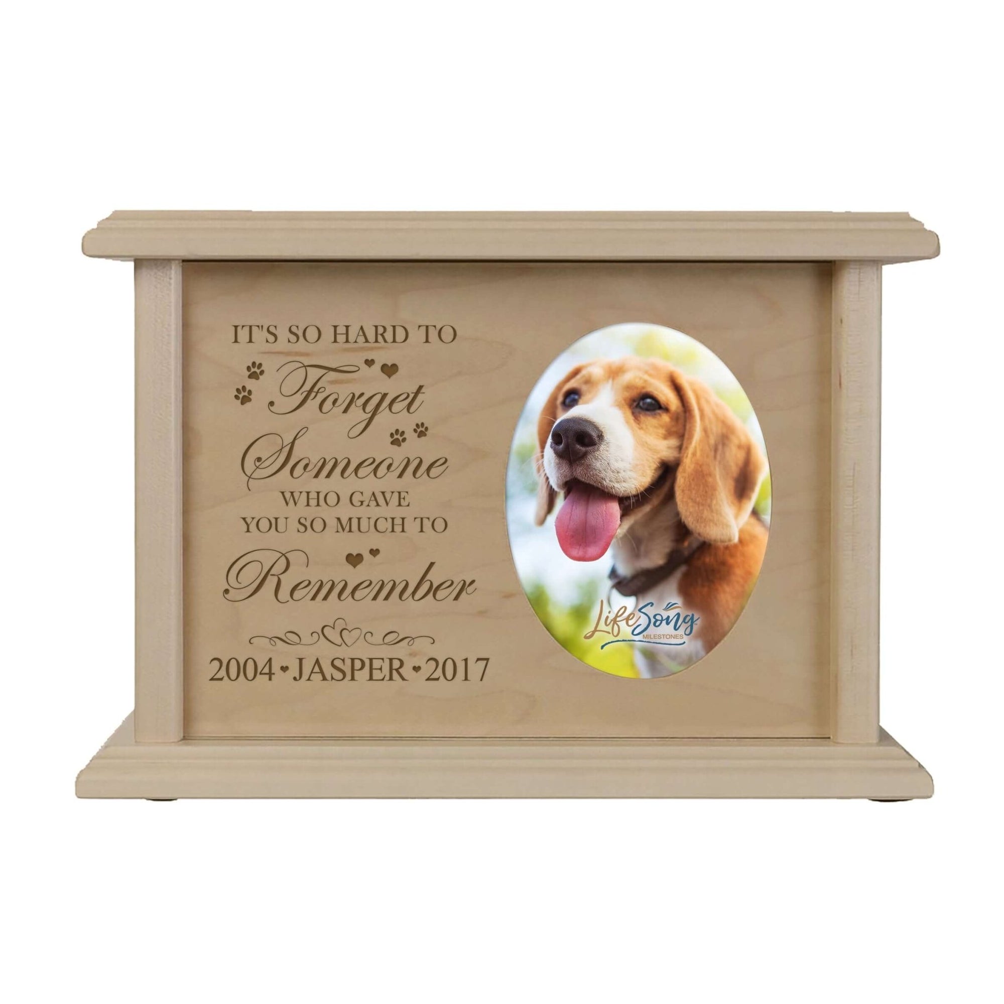 Pet Memorial Picture Cremation Urn Box for Dog or Cat - It's So Hard To Forget - LifeSong Milestones