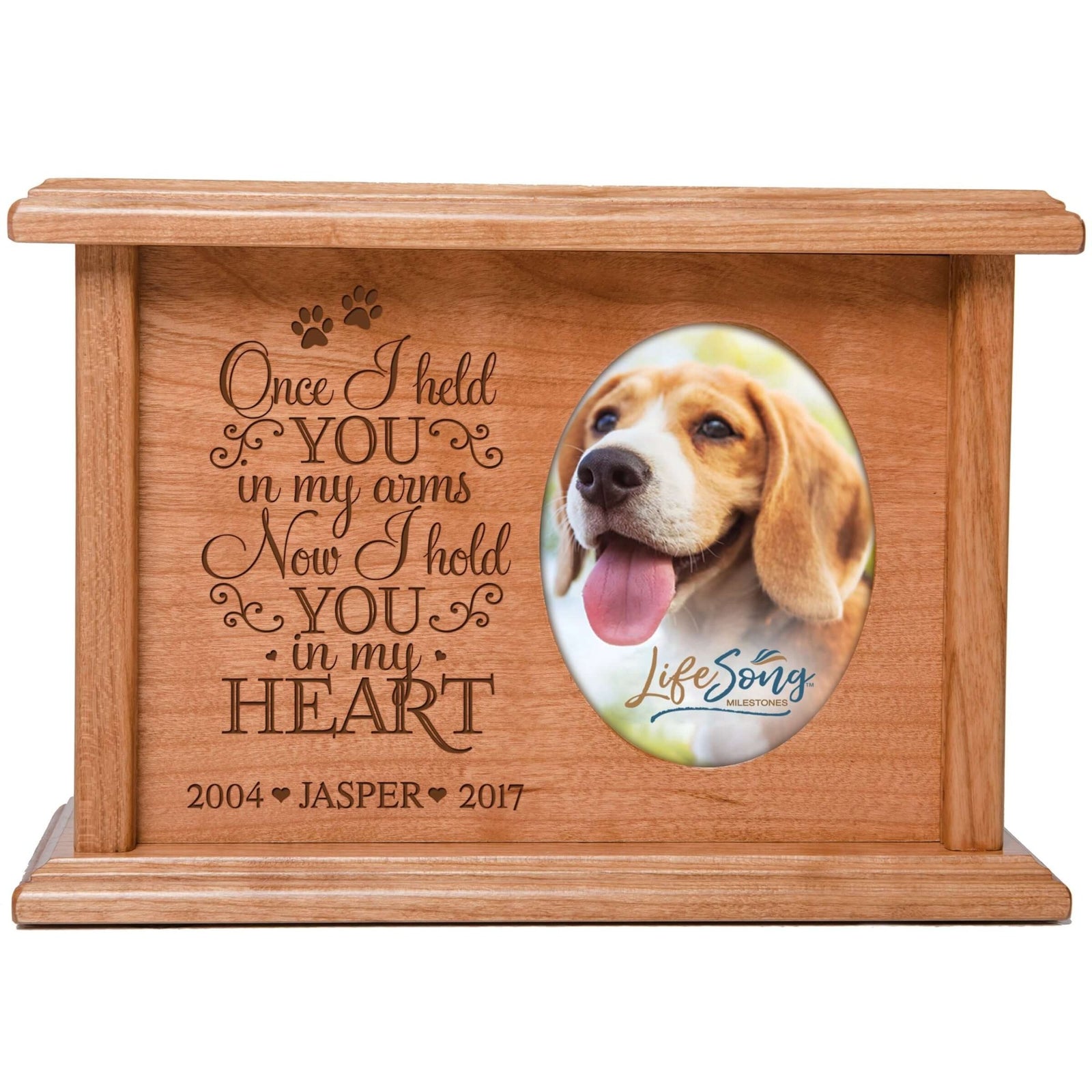 Pet Memorial Picture Cremation Urn Box for Dog or Cat - Once I Held You In My Arms - LifeSong Milestones