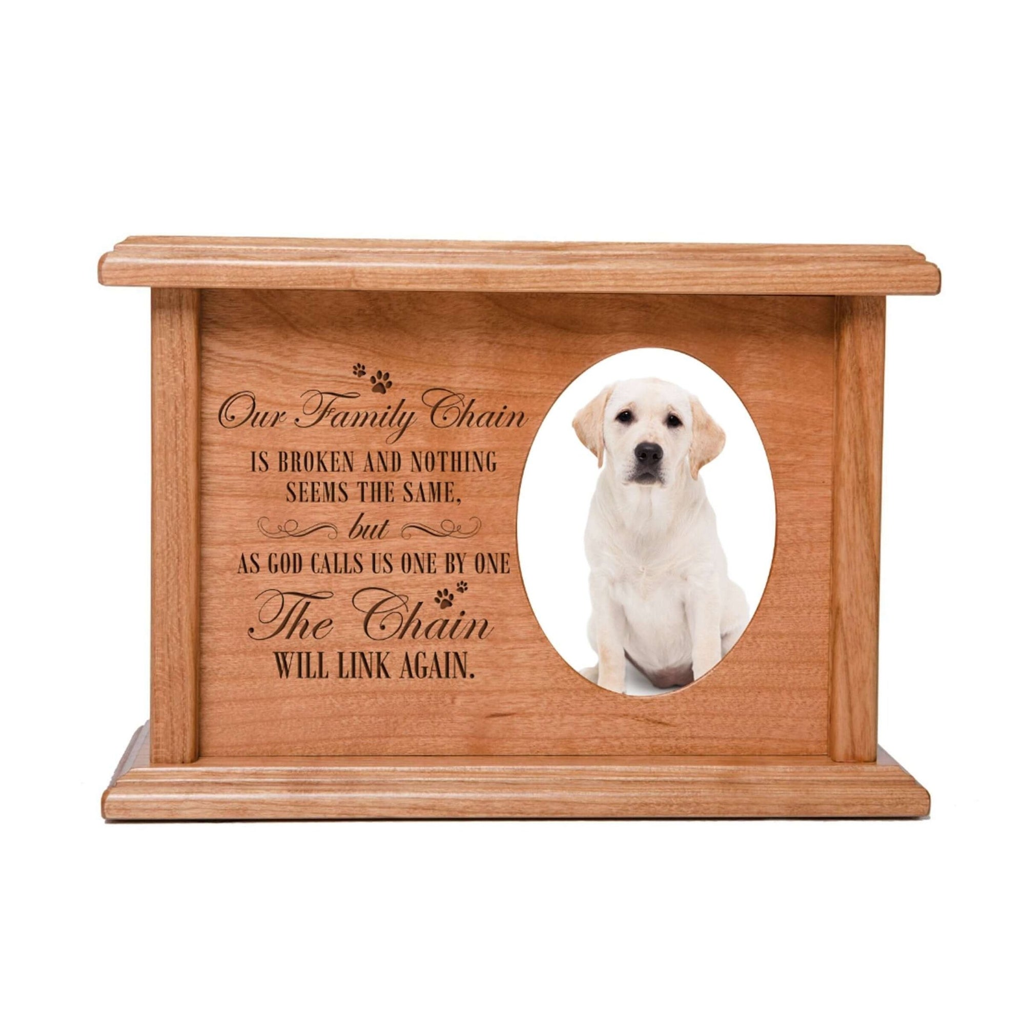 Pet Memorial Picture Cremation Urn Box for Dog or Cat - Our Family Chain Is Broken - LifeSong Milestones