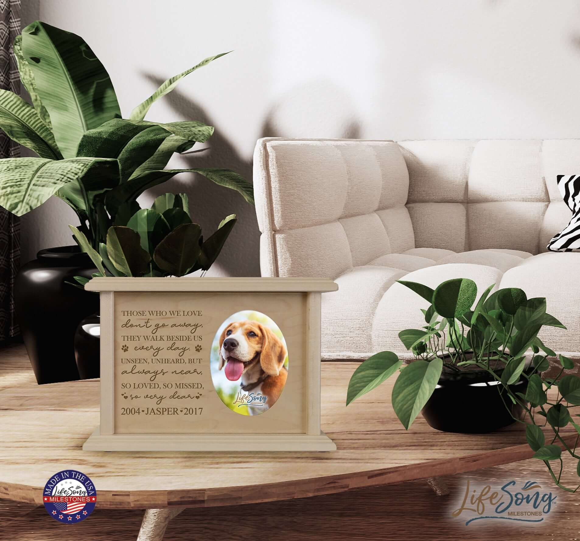 Pet Memorial Picture Cremation Urn Box for Dog or Cat - Those Who We Love Don't Go Away - LifeSong Milestones