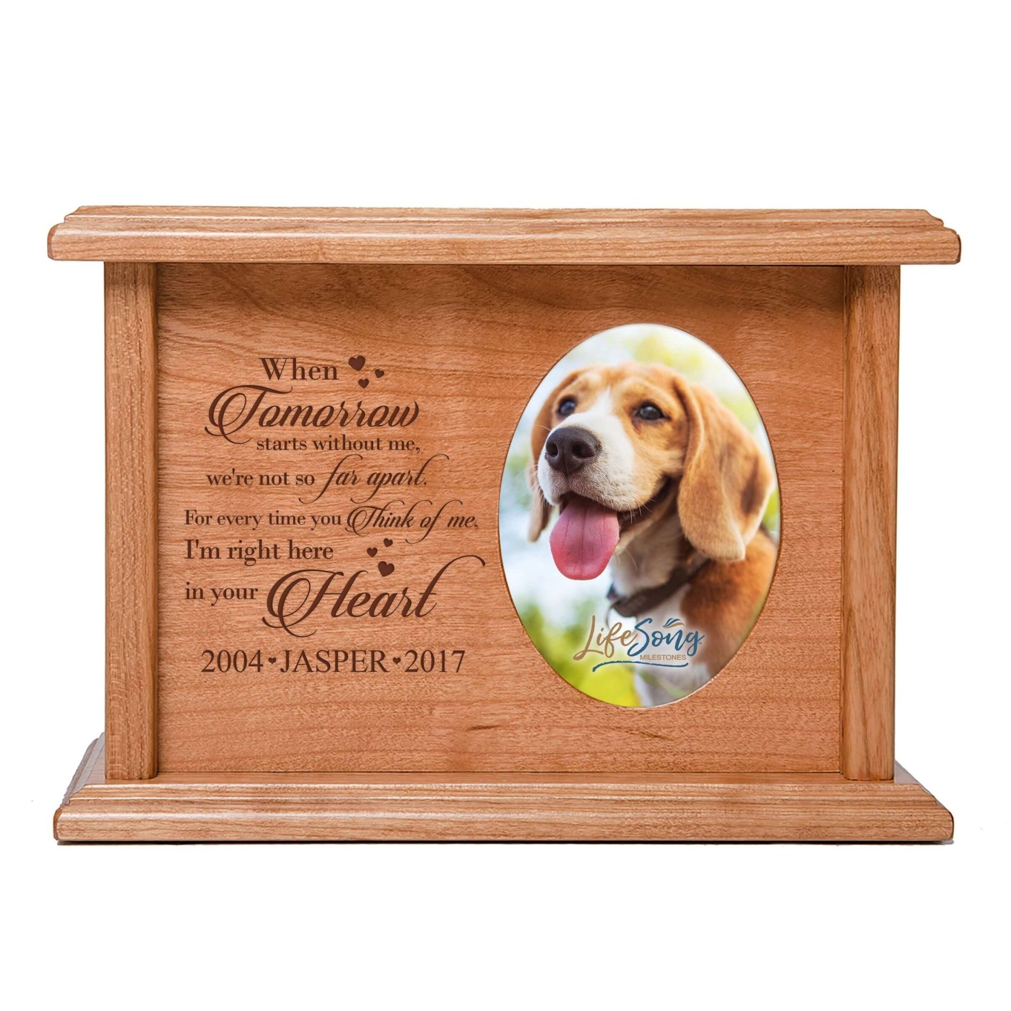 Pet Memorial Picture Cremation Urn Box for Dog or Cat - When Tomorrow Starts Without Me - LifeSong Milestones