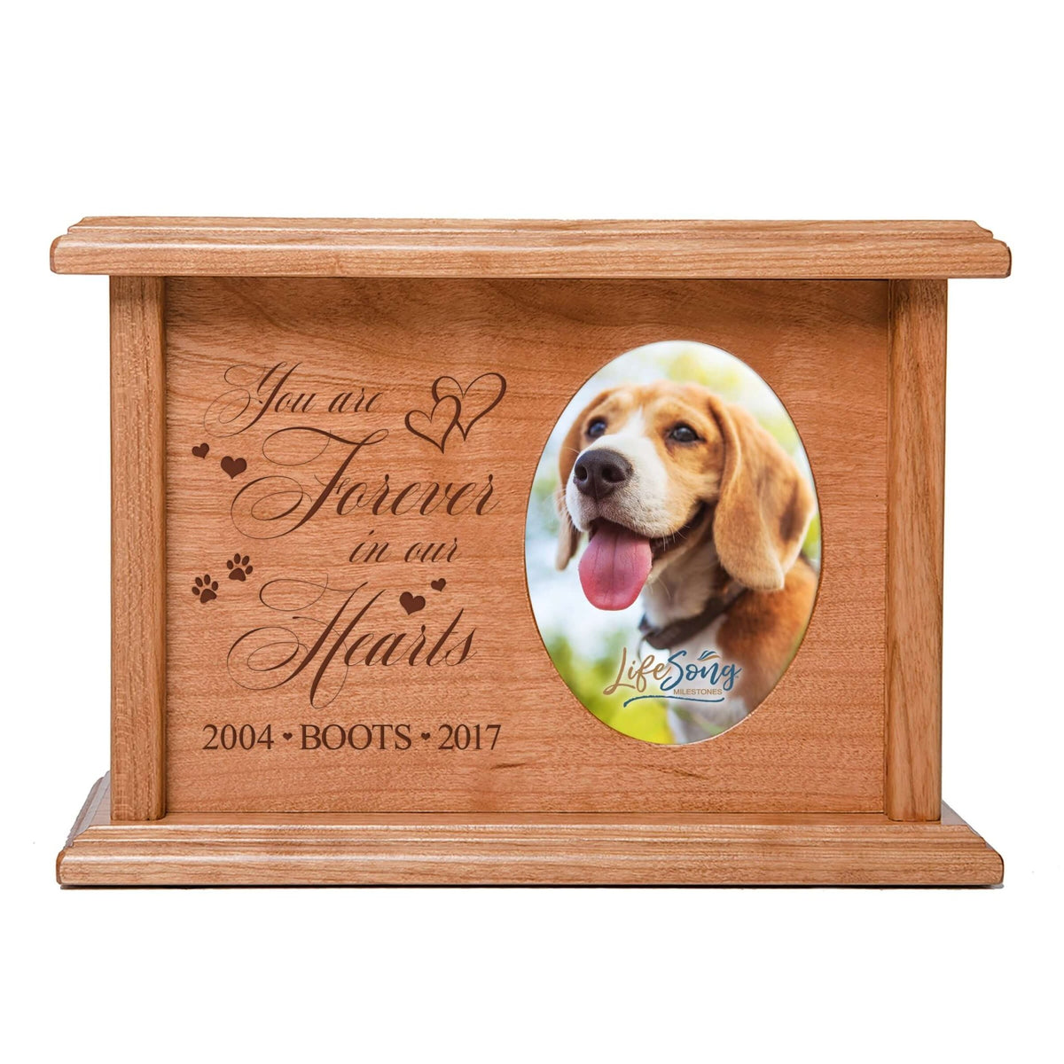 Pet Memorial Picture Cremation Urn Box for Dog or Cat - You Are Forever In Our Hearts - LifeSong Milestones