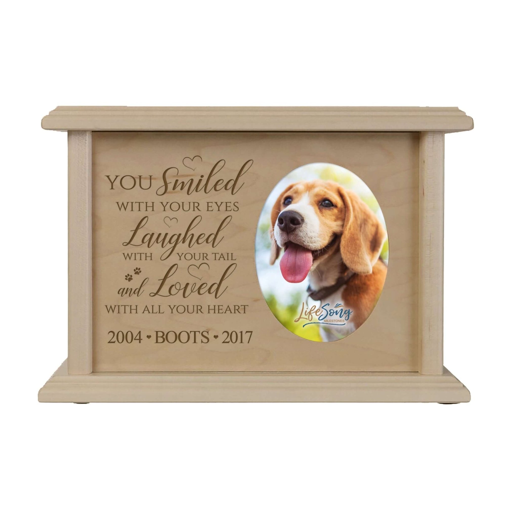 Pet Memorial Picture Cremation Urn Box for Dog or Cat - You Smiled With Your Eyes - LifeSong Milestones