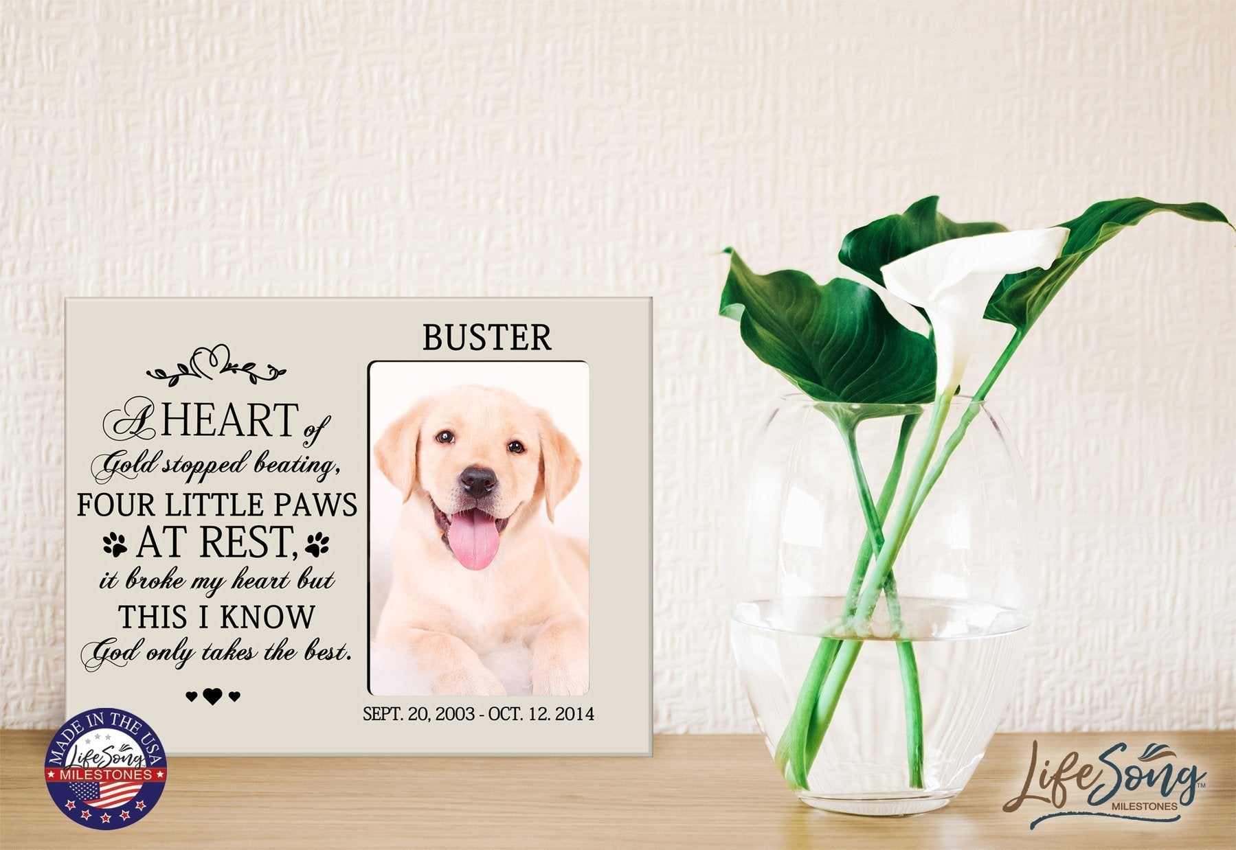 Pet Memorial Picture Frame - A Heart of Gold - LifeSong Milestones