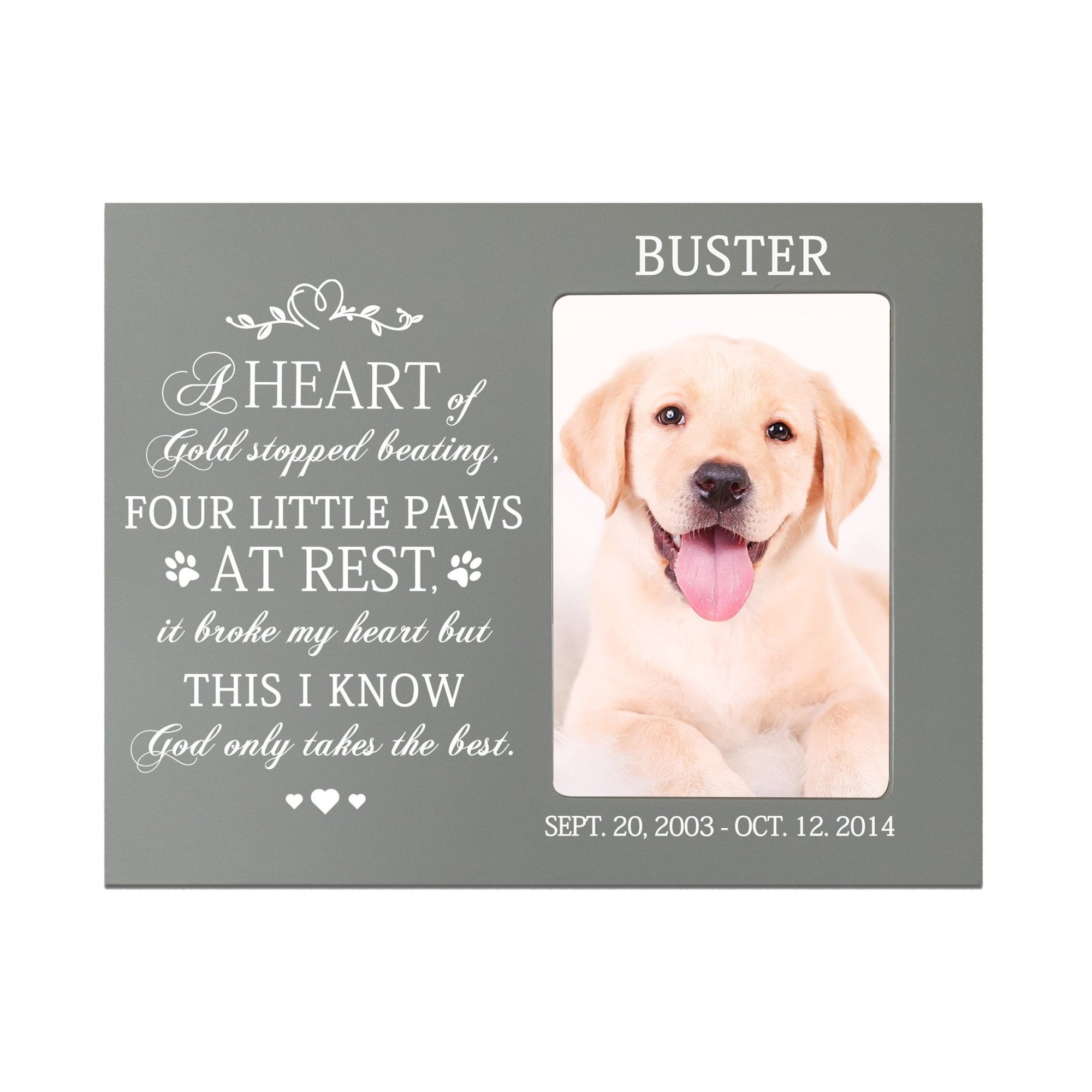 Pet Memorial Picture Frame - A Heart of Gold - LifeSong Milestones