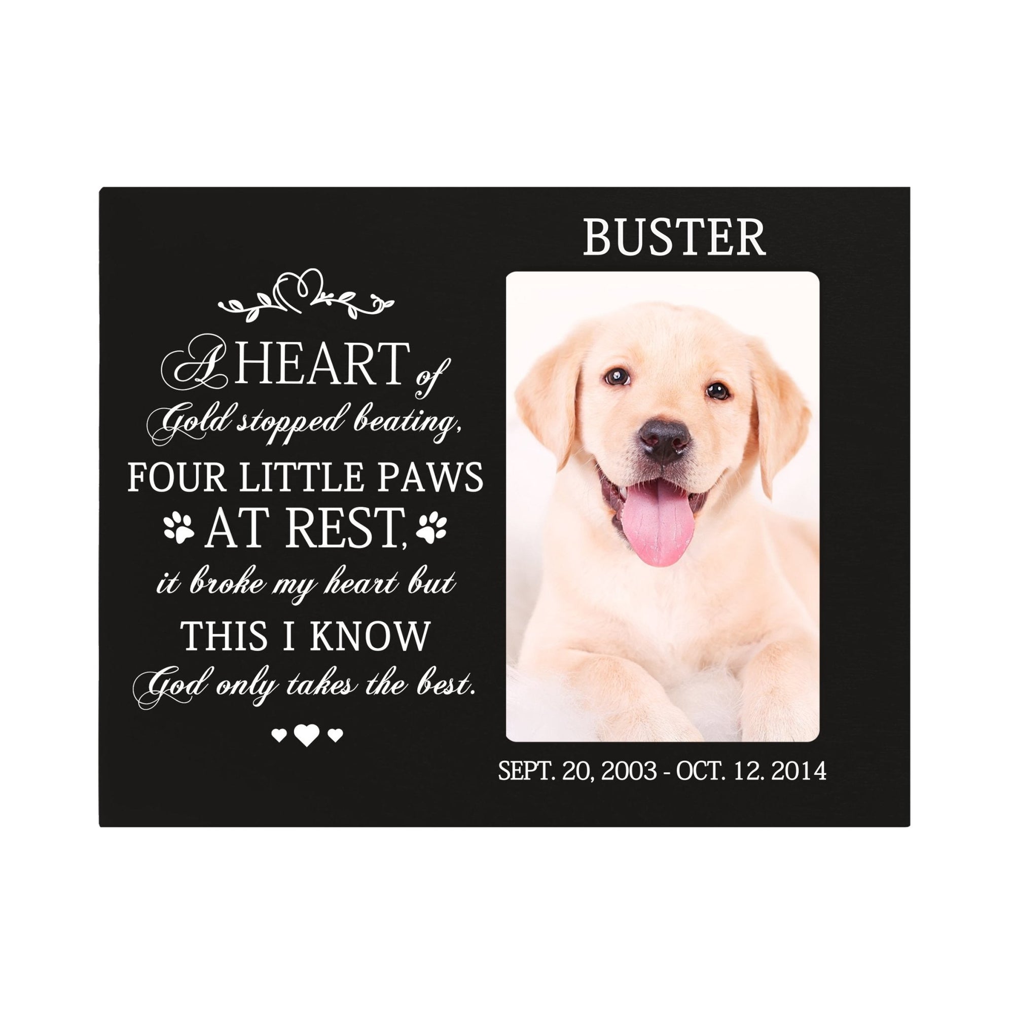 Pet Memorial Picture Frame - A Heart of Gold - LifeSong Milestones