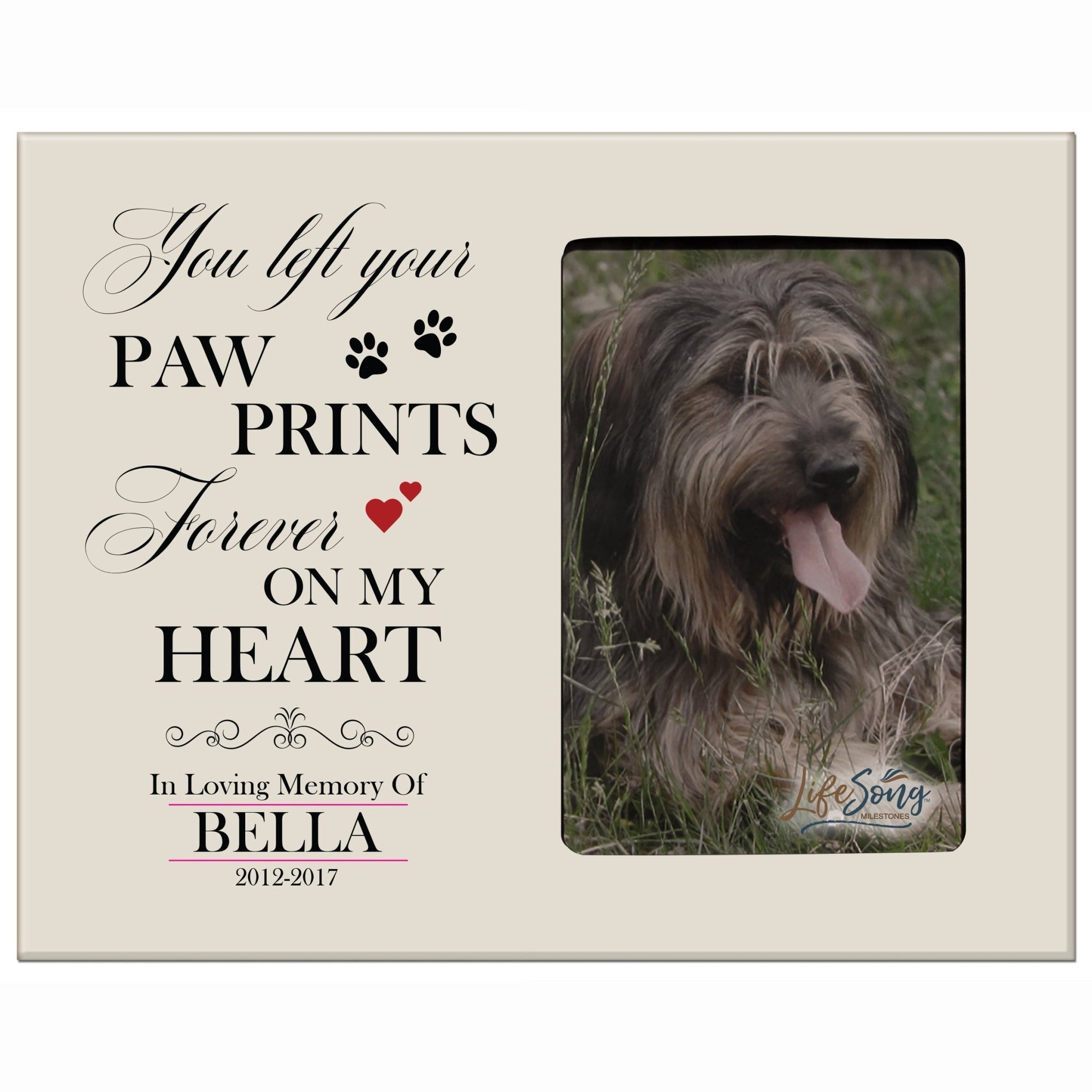 Pet Memorial Picture Frame - You Left Your Paw Prints On My Heart - LifeSong Milestones