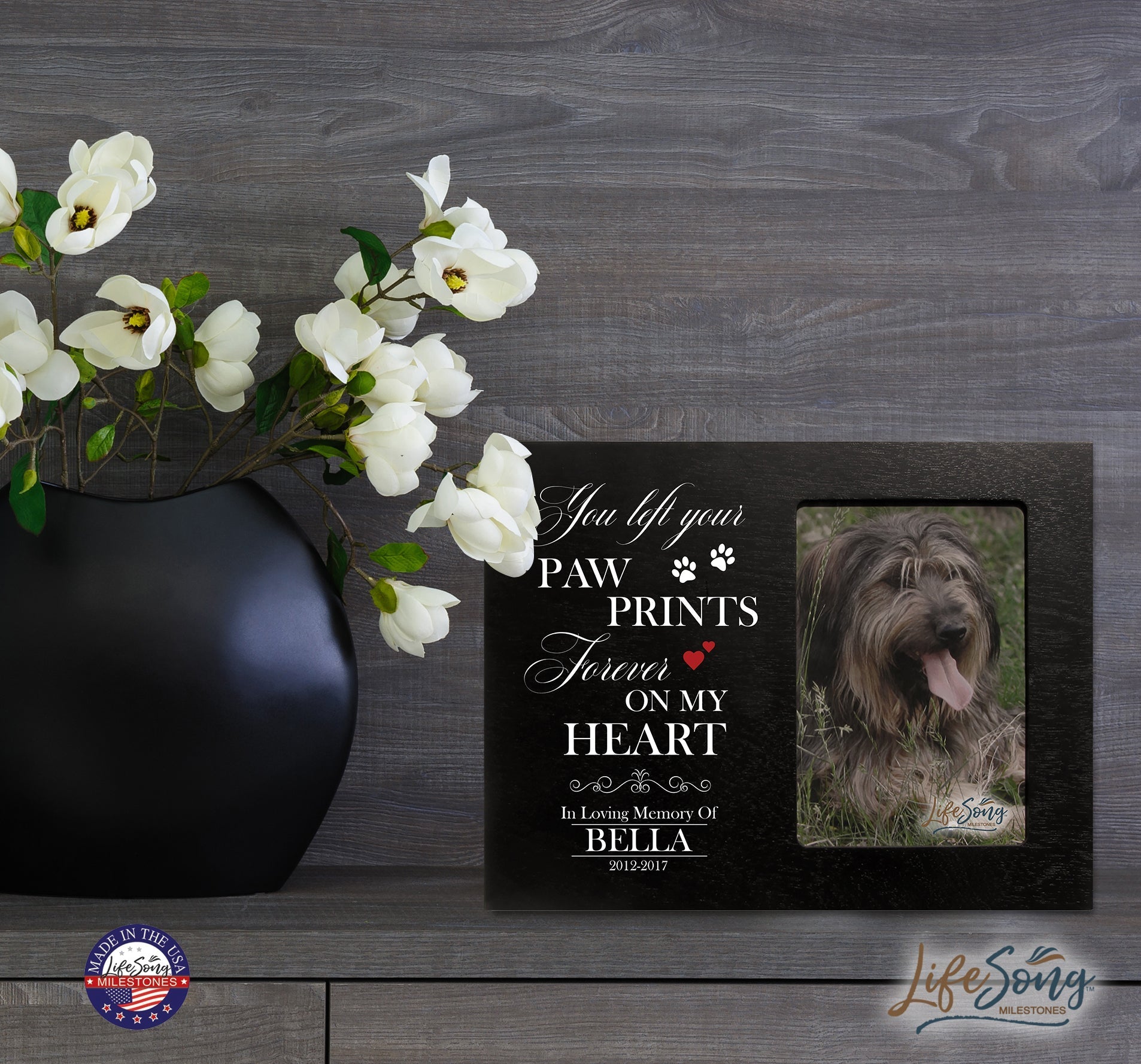 Pet Memorial Picture Frame - You Left Your Paw Prints On My Heart - LifeSong Milestones