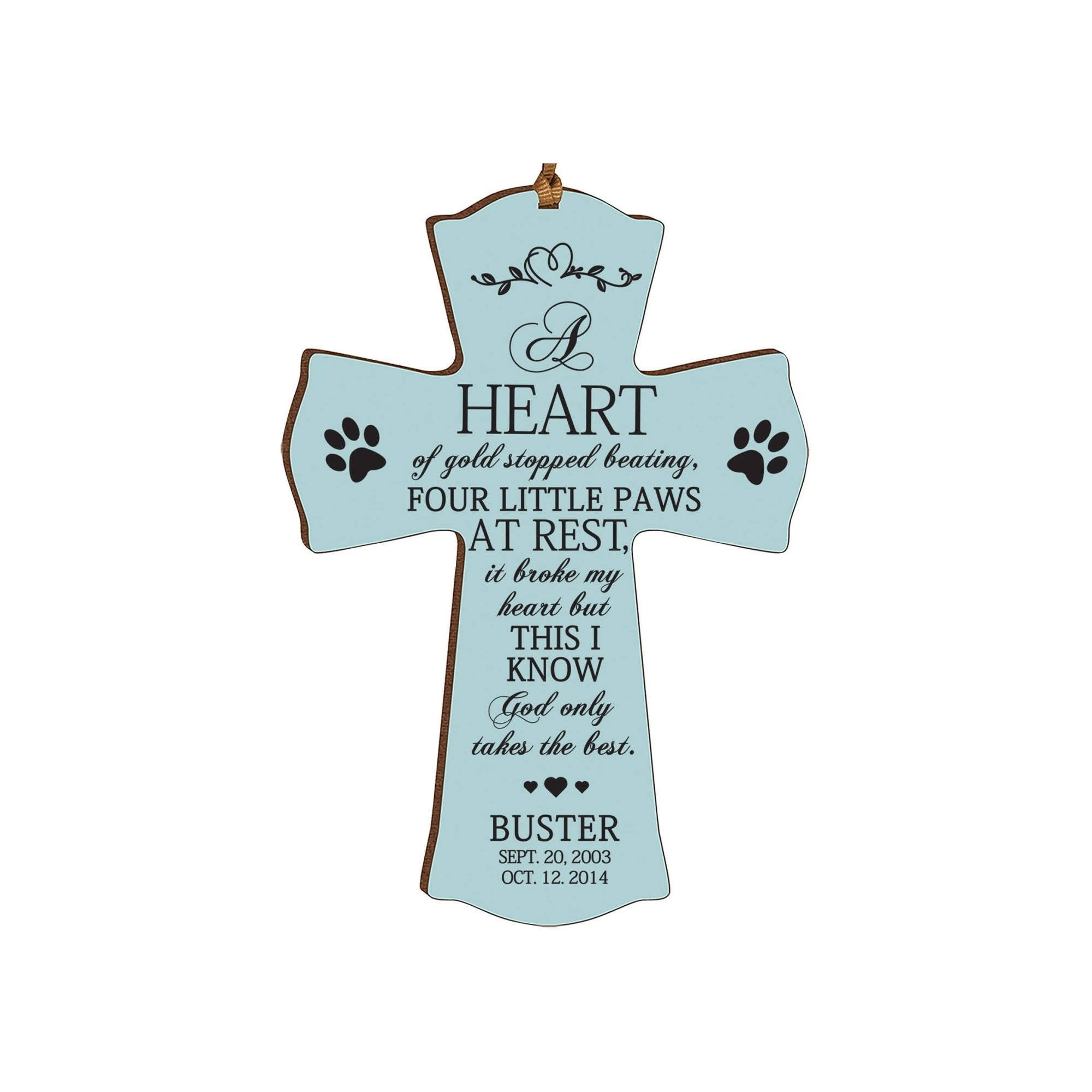 Pet Memorial Printed Cross Ornament - A Heart of Gold - LifeSong Milestones