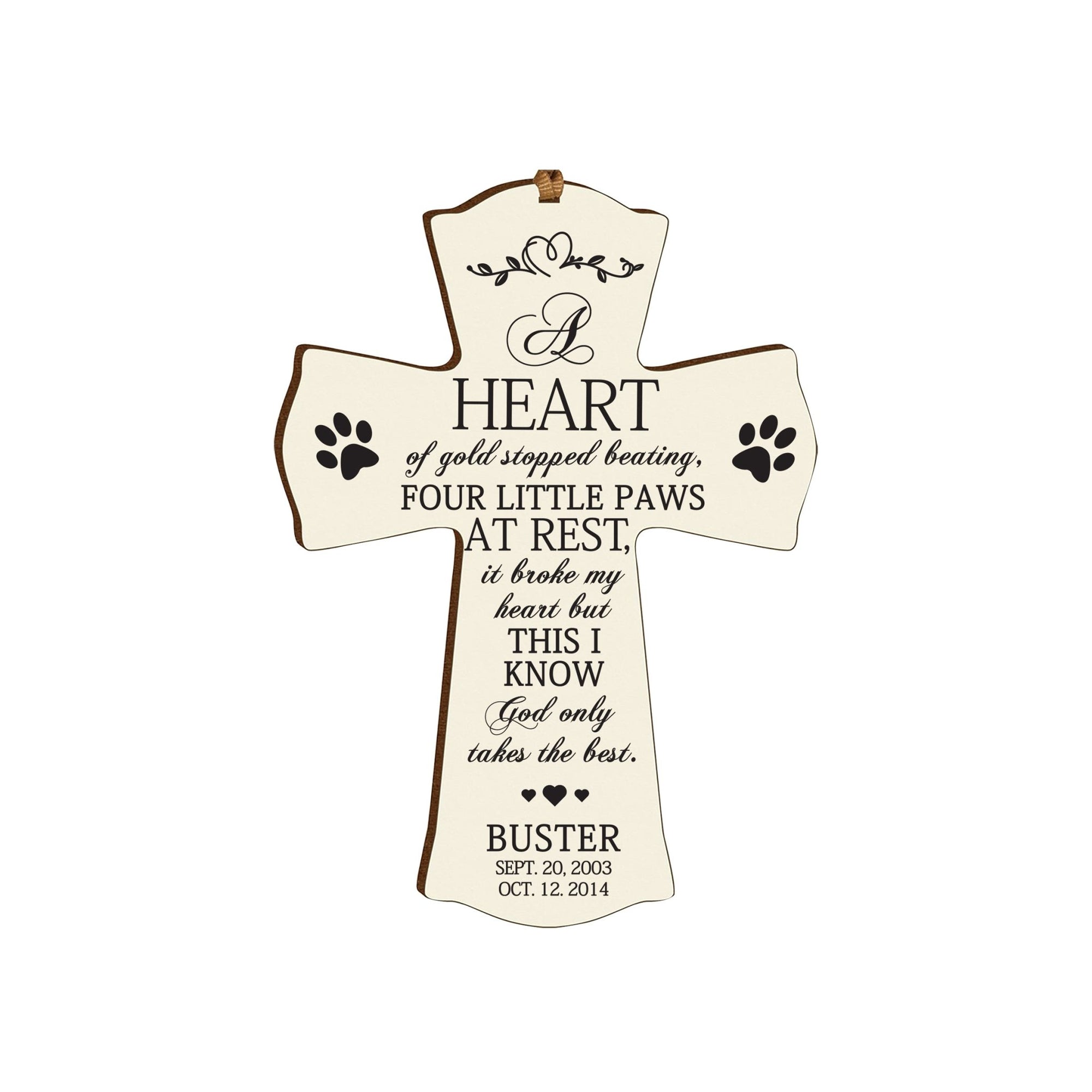 Pet Memorial Printed Cross Ornament - A Heart of Gold - LifeSong Milestones