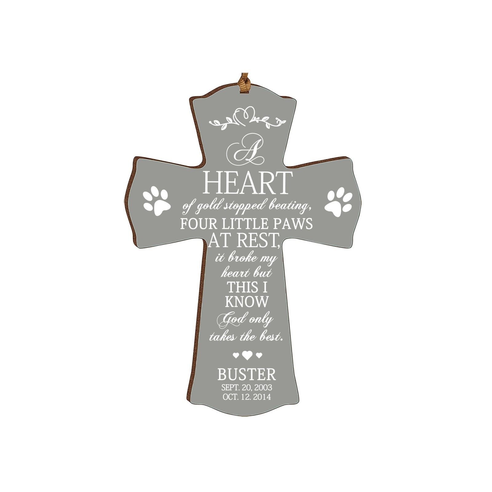 Pet Memorial Printed Cross Ornament - A Heart of Gold - LifeSong Milestones